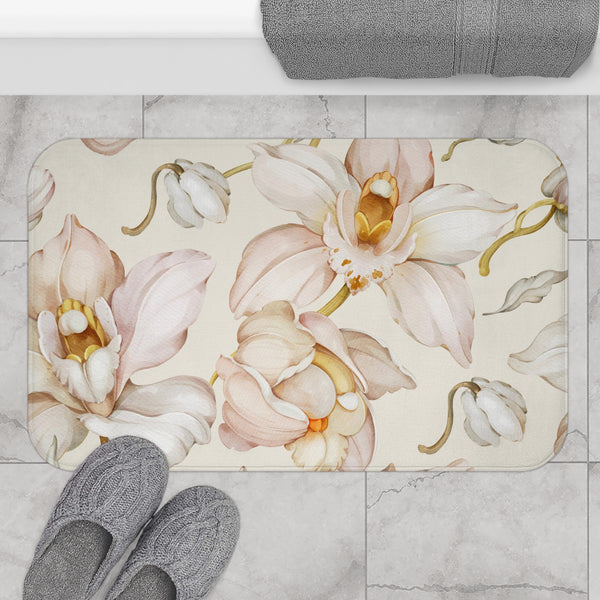 Boho Floral Bath, Kitchen Floor Mat | Orchid, Blush Beige Pink Ivory