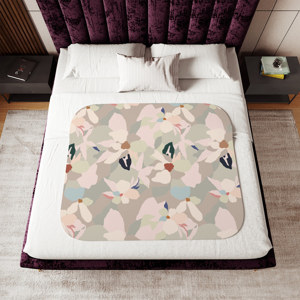 Blush Beige Abstract Petal Sherpa Blanket | Modern Floral Throw
