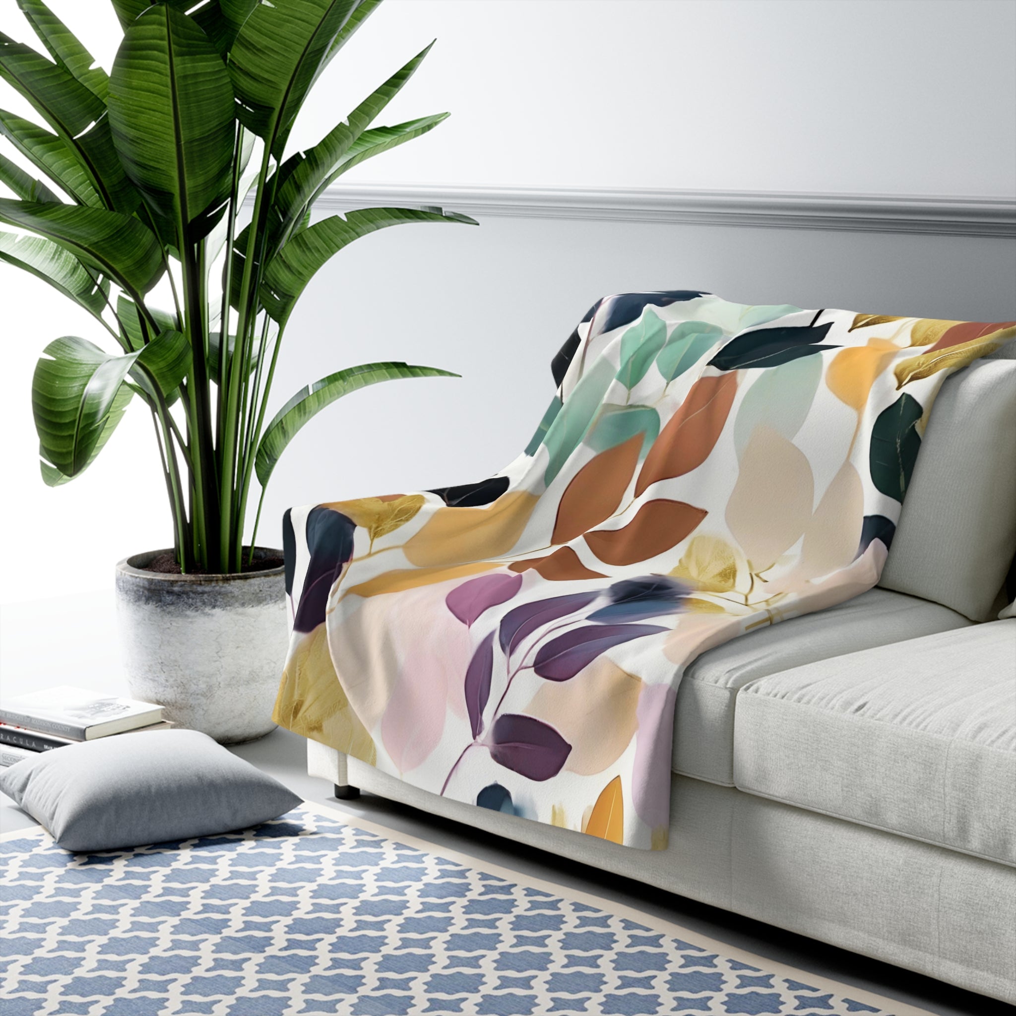 Floral Throw Blanket | Colorful Eucalyptus Leaves