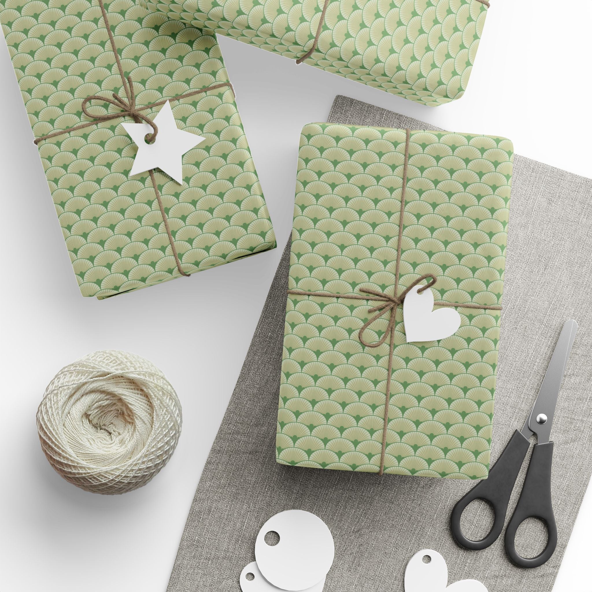 Art Deco Wrapping Papers, Green White for the Holidays, Birthdays