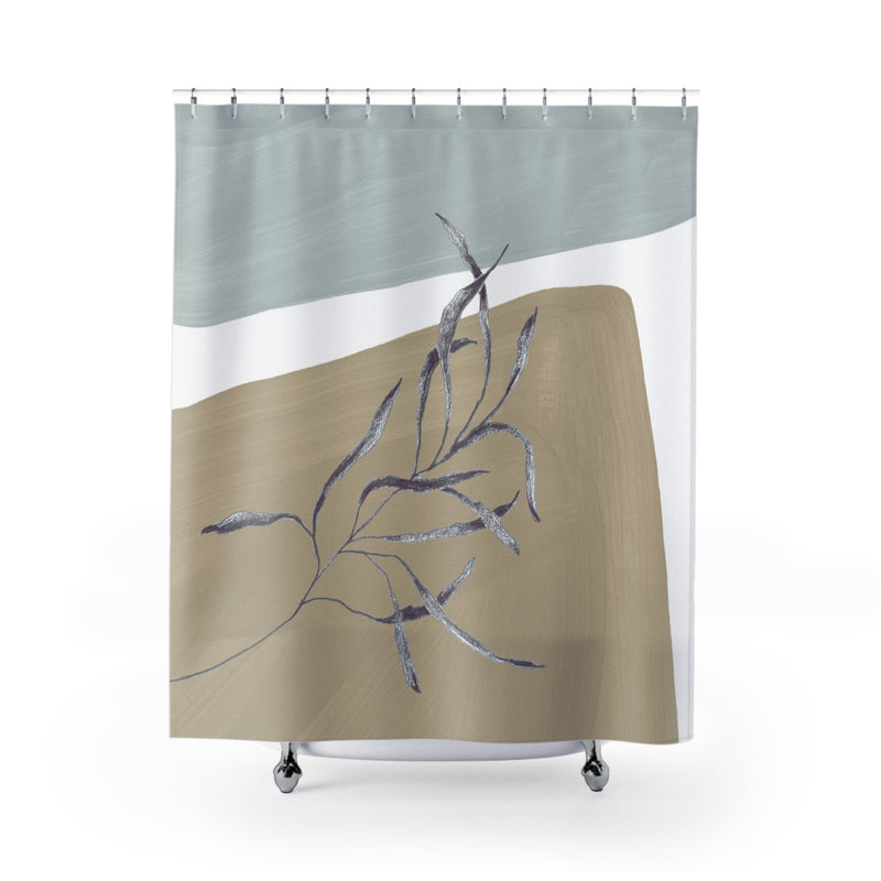 Boho Shower Curtain | Modern Organic, Beige Blue, Neutral Bathroom Decor