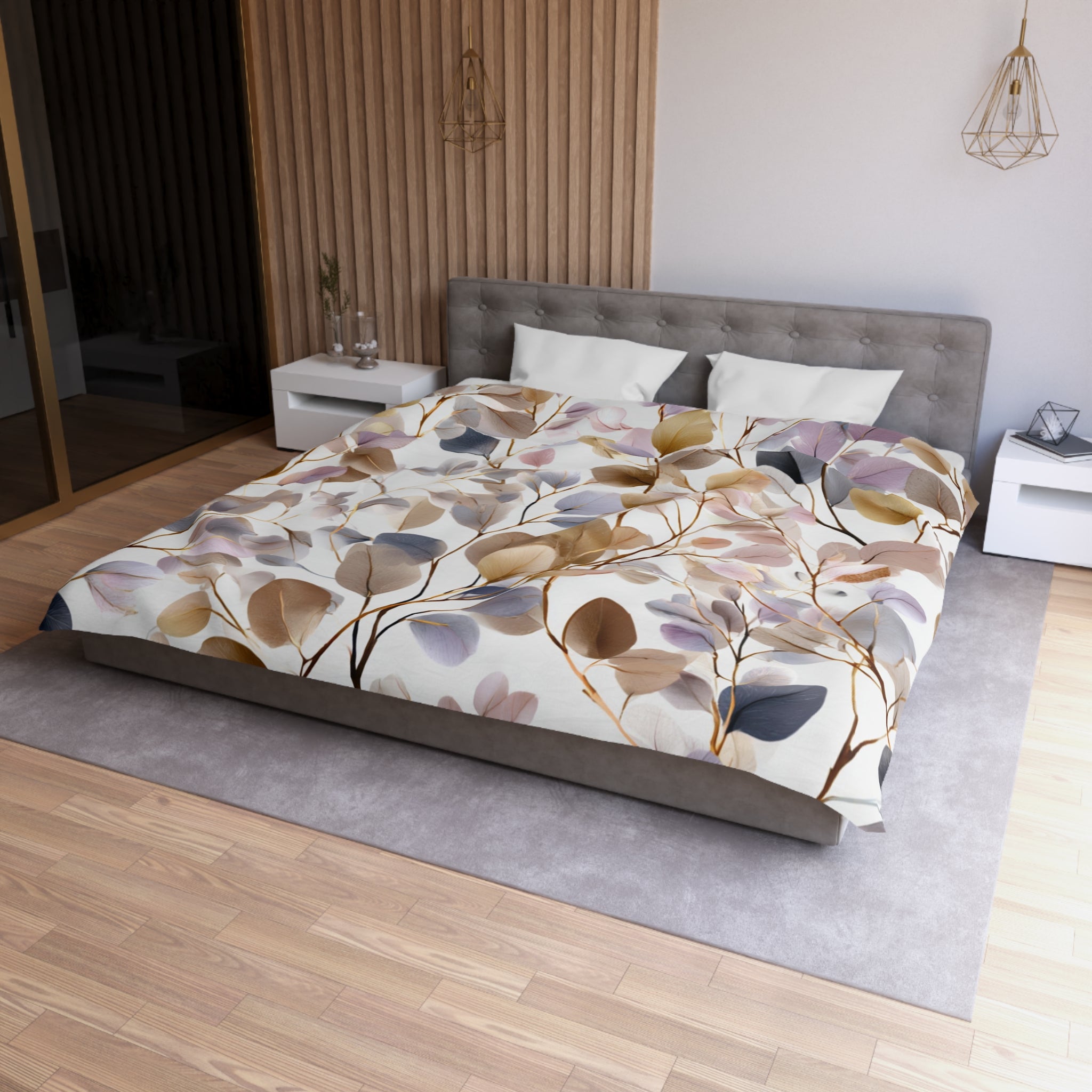 Floral Cotton Duvet, Pillow Cover | Eucalyptus Leaves Bedroom Decor