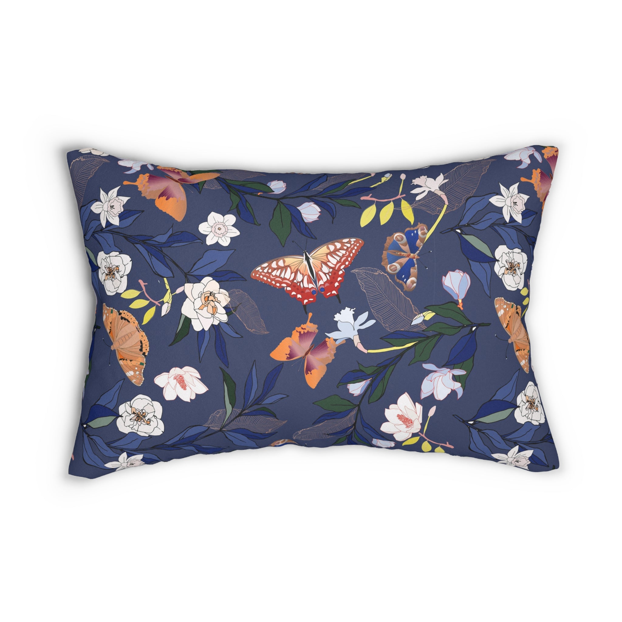 Floral Lumbar Pillow | Indigo Blue, Colorful Botanical