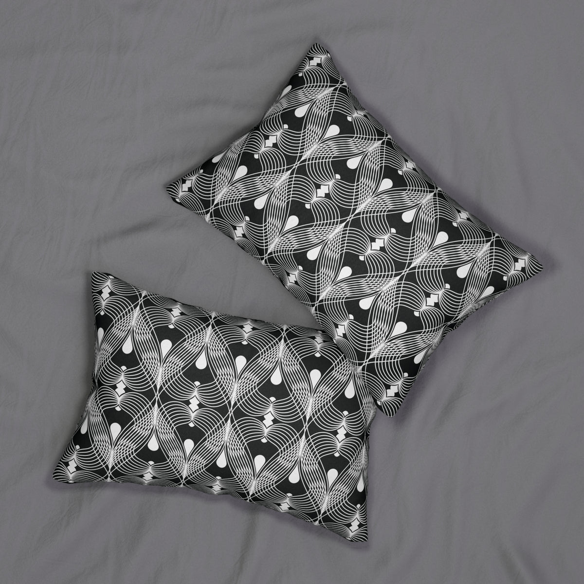 Black White Deco Fan Lumbar Pillow 14x20, Art Deco Accent Pillow
