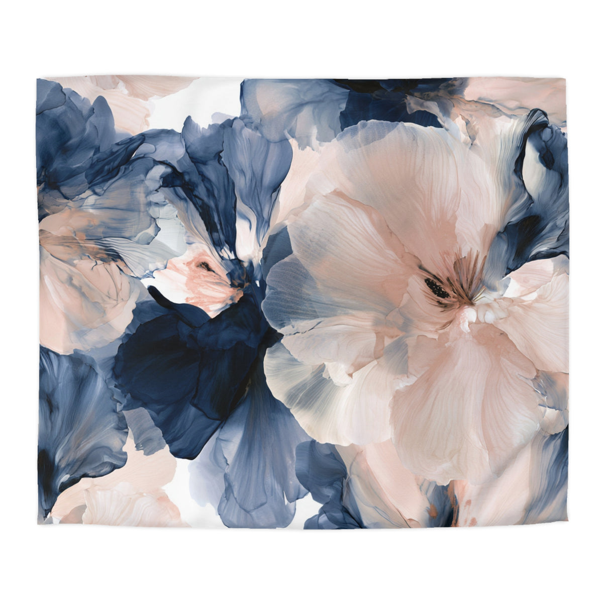 a blue and pink flower on a white background