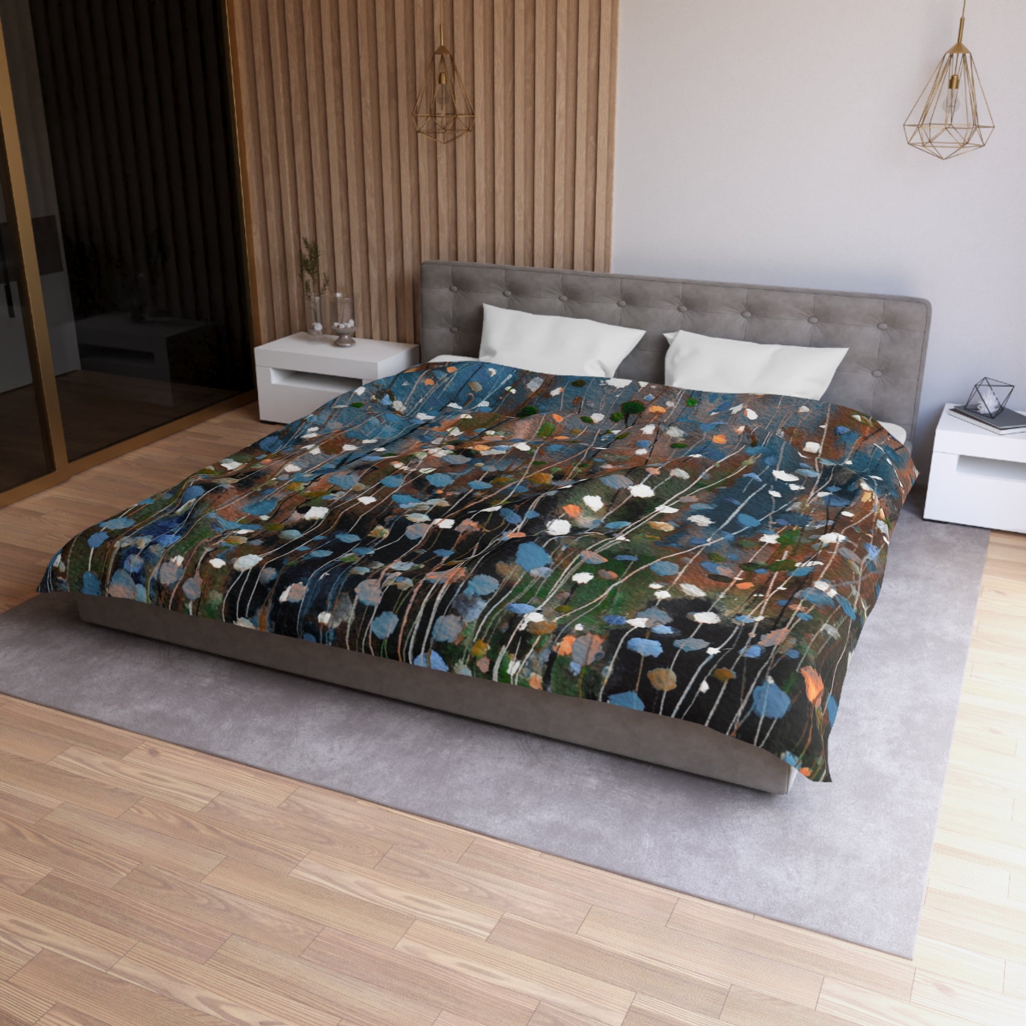 Floral Duvet, Pillow Cover | Grey Blue Bedroom Decor