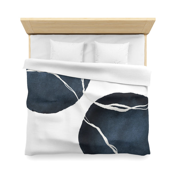 Abstract Duvet Cover | White, Navy  Blue, Minimalist