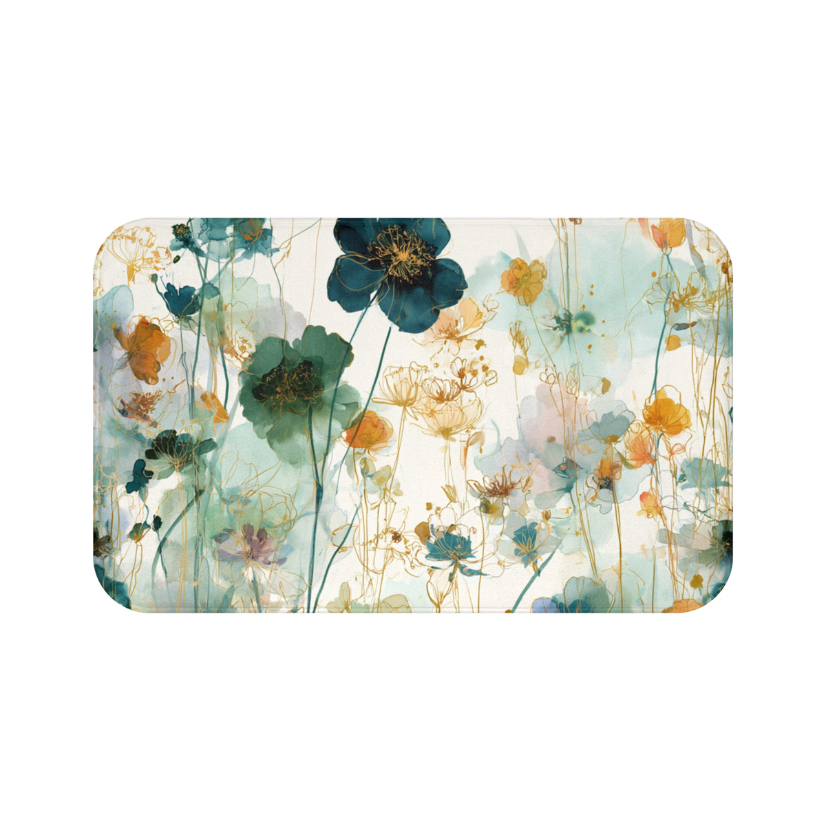 a vibrant and colorful floral pattern, with various shades of green, yellow, and orange flowers and leaves. The pattern is displayed in a rectangular shape, creating a visually appealing and artistic composition.