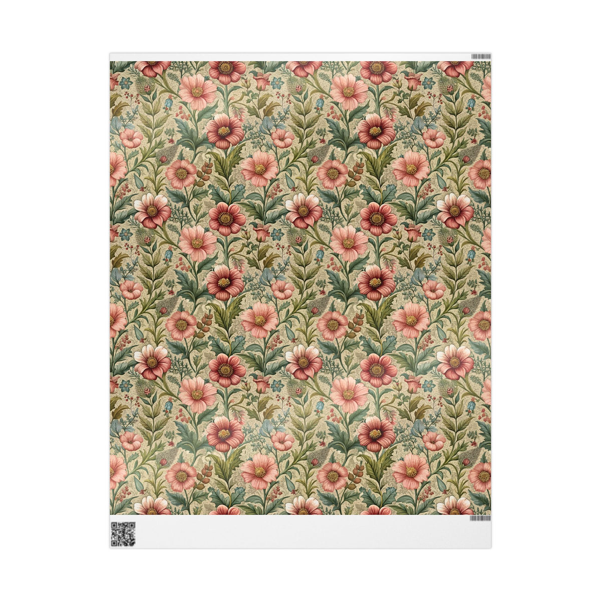 Pink Sage Green Chintz Floral Wrapping Paper, Gift Wrap