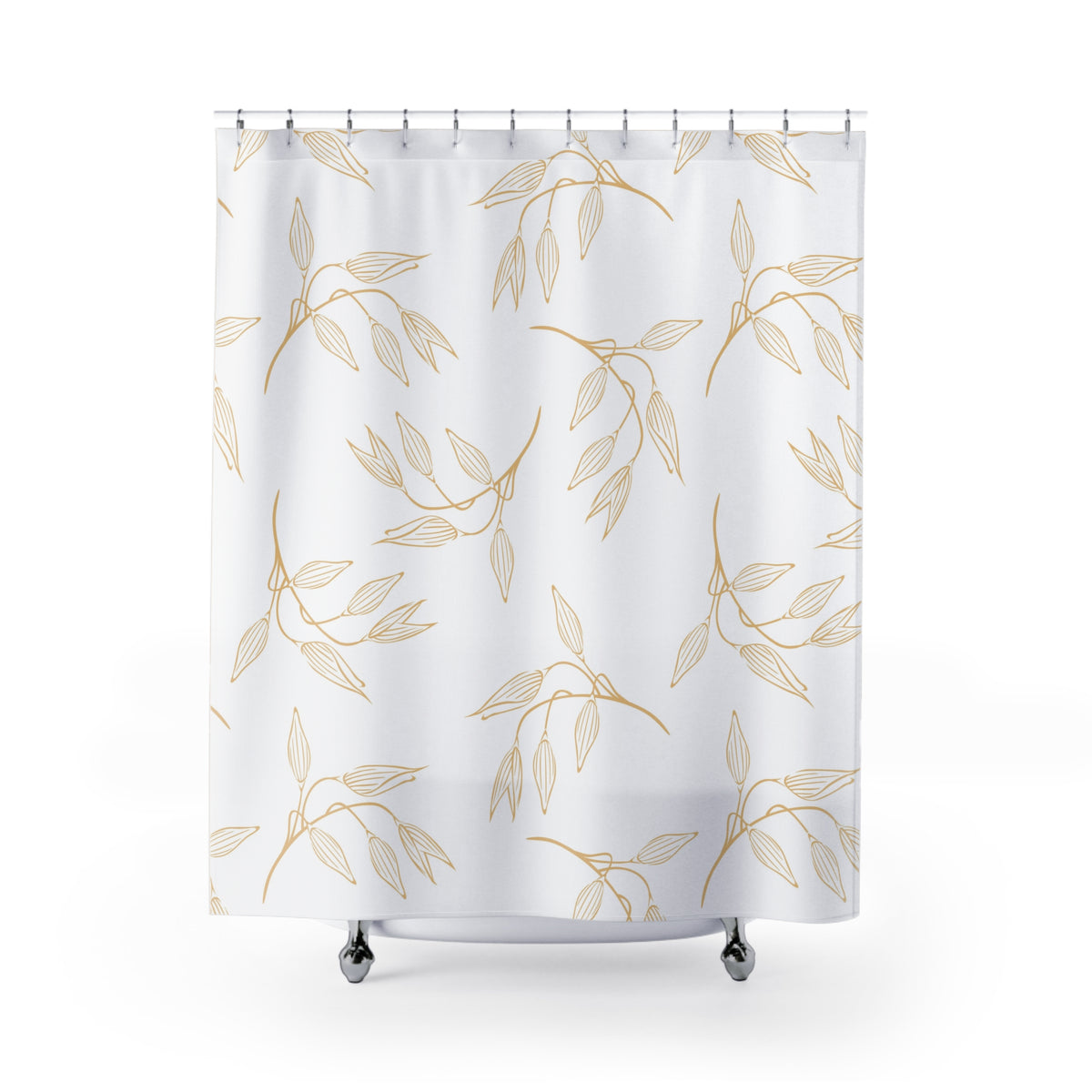 Beige White Minimalist Leaf Shower Curtain, Bath Curtain 71x74