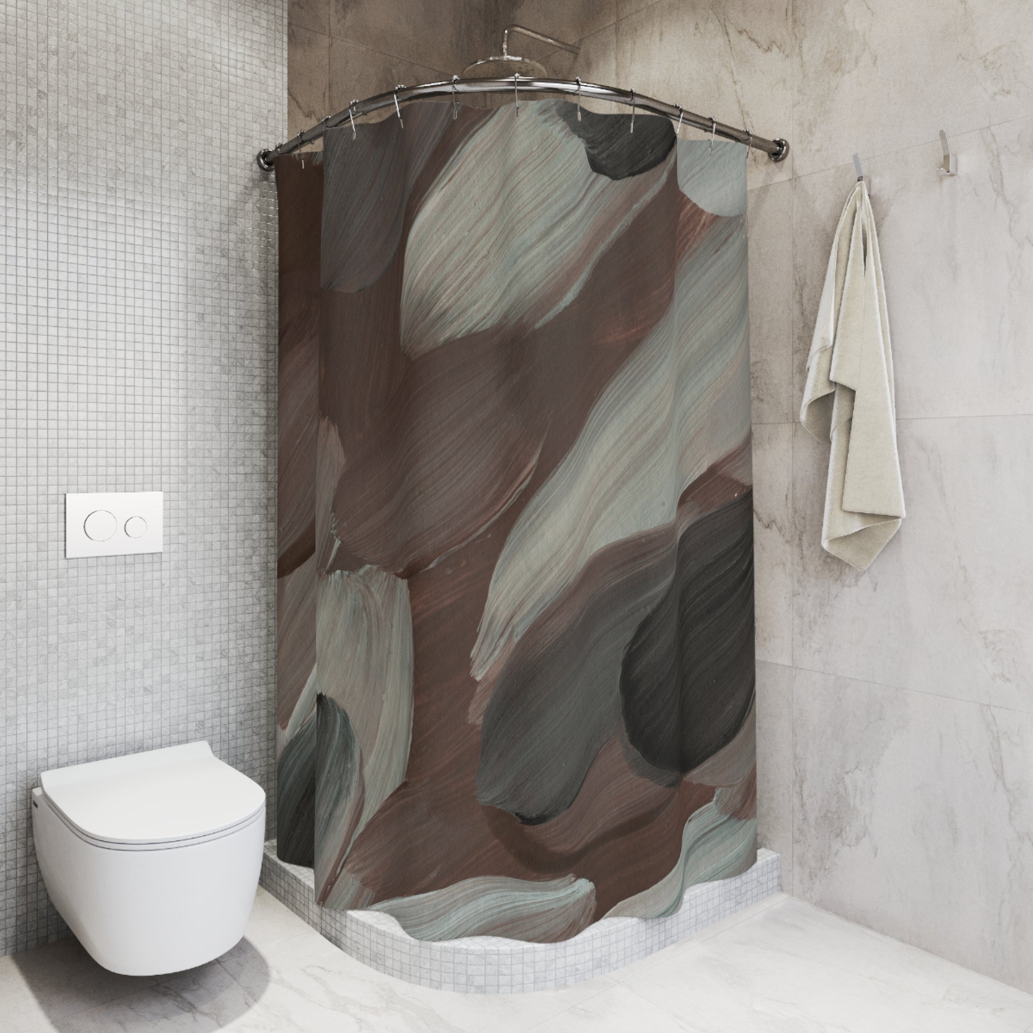 Abstract Shower Curtain | Earthy Brown Beige, Grey Watercolor