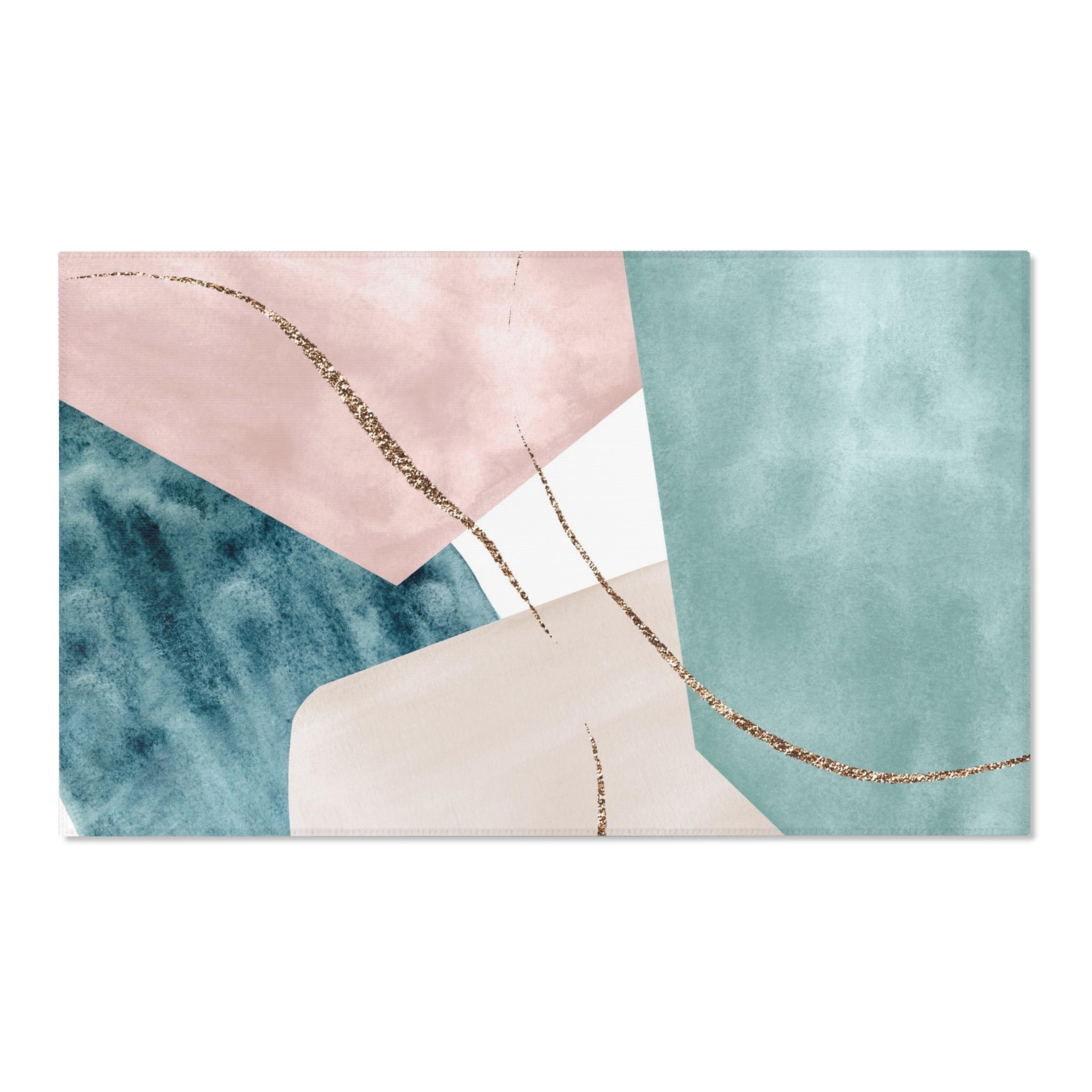 Abstract Boho Area Rug | Teal Pastel Pink Beige Minimalist