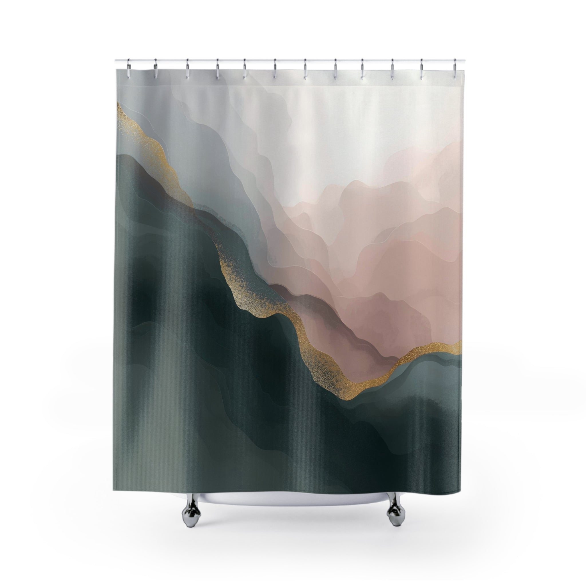Boho Abstract Shower Curtain | Green Blush Pink Ombre Watercolor