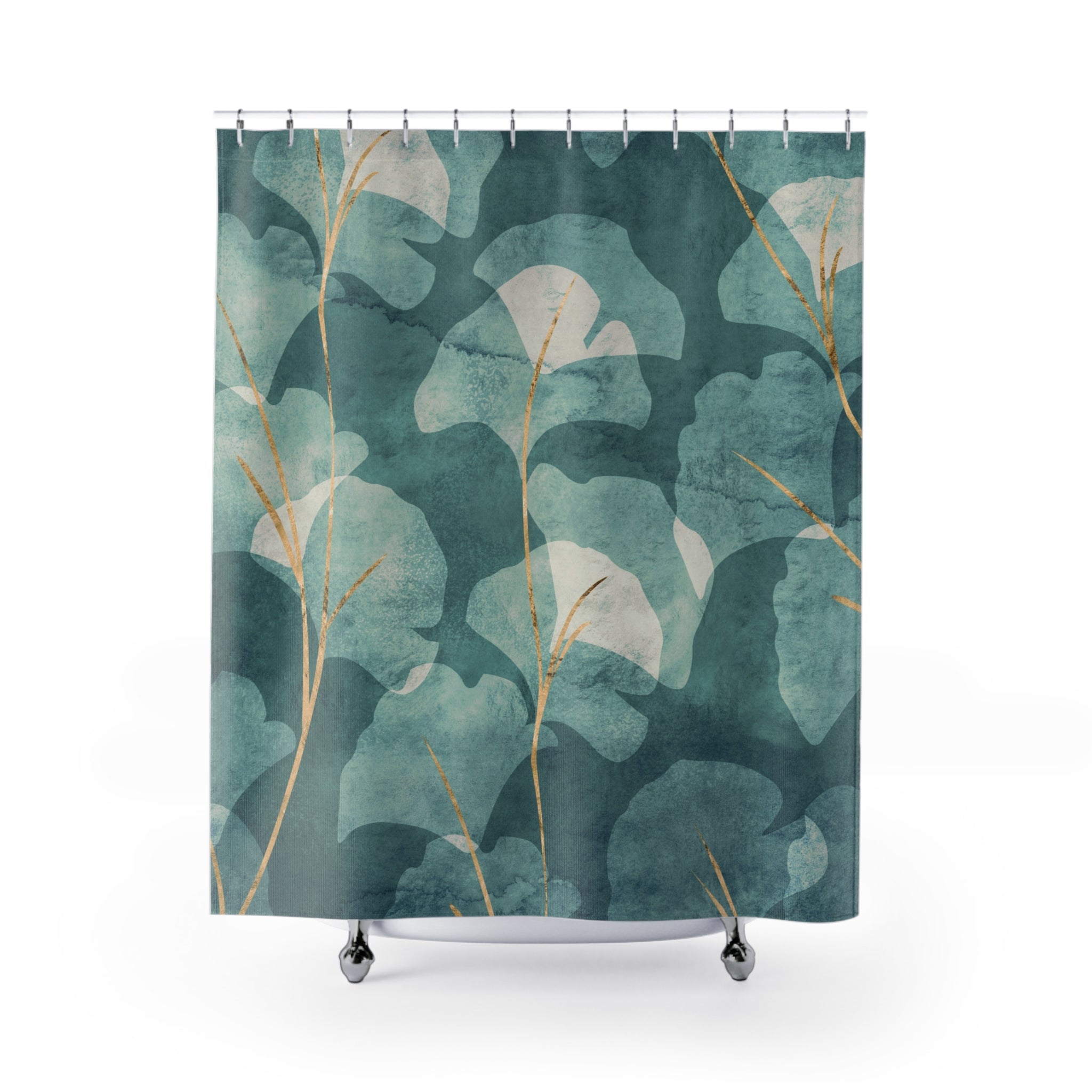 Floral Shower Curtain | Abstract Gingko Leaves, Green