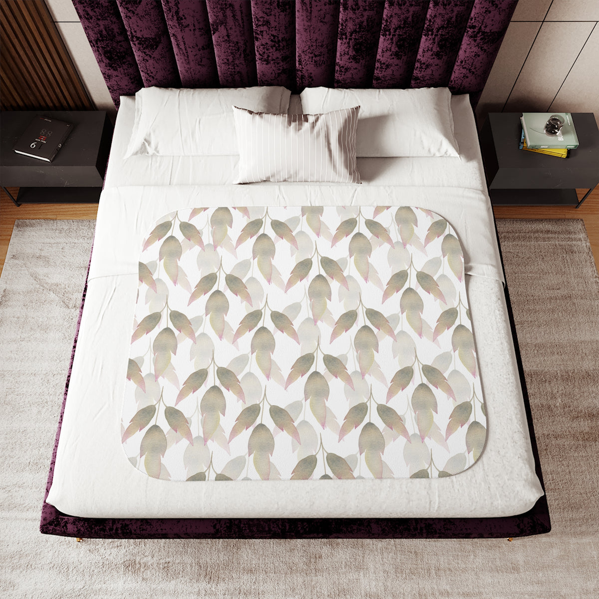 Beige Blush Watercolor Leaf Sherpa Blanket | Neutral Botanical Throw