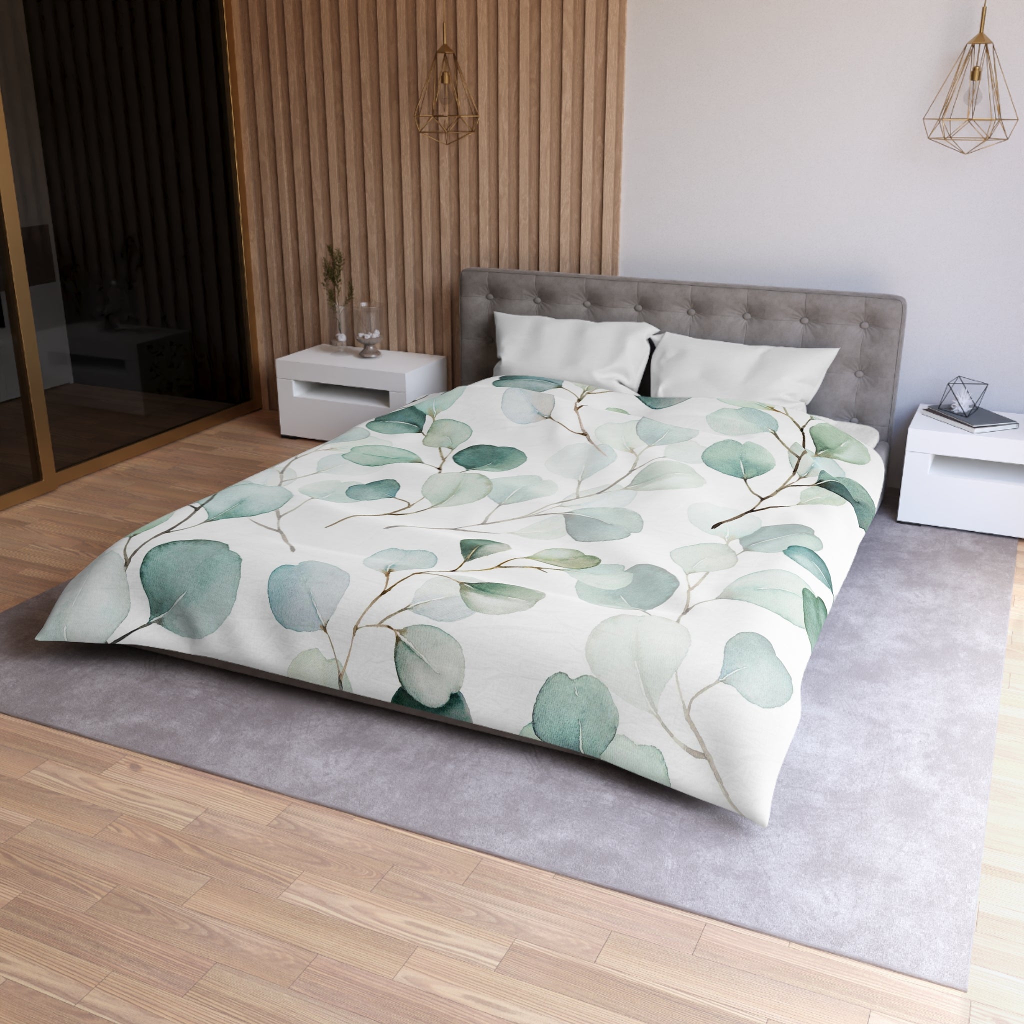 Floral Duvet, Pillow Cover Set | Sage Green Euclyptus Leaves Bedroom Set