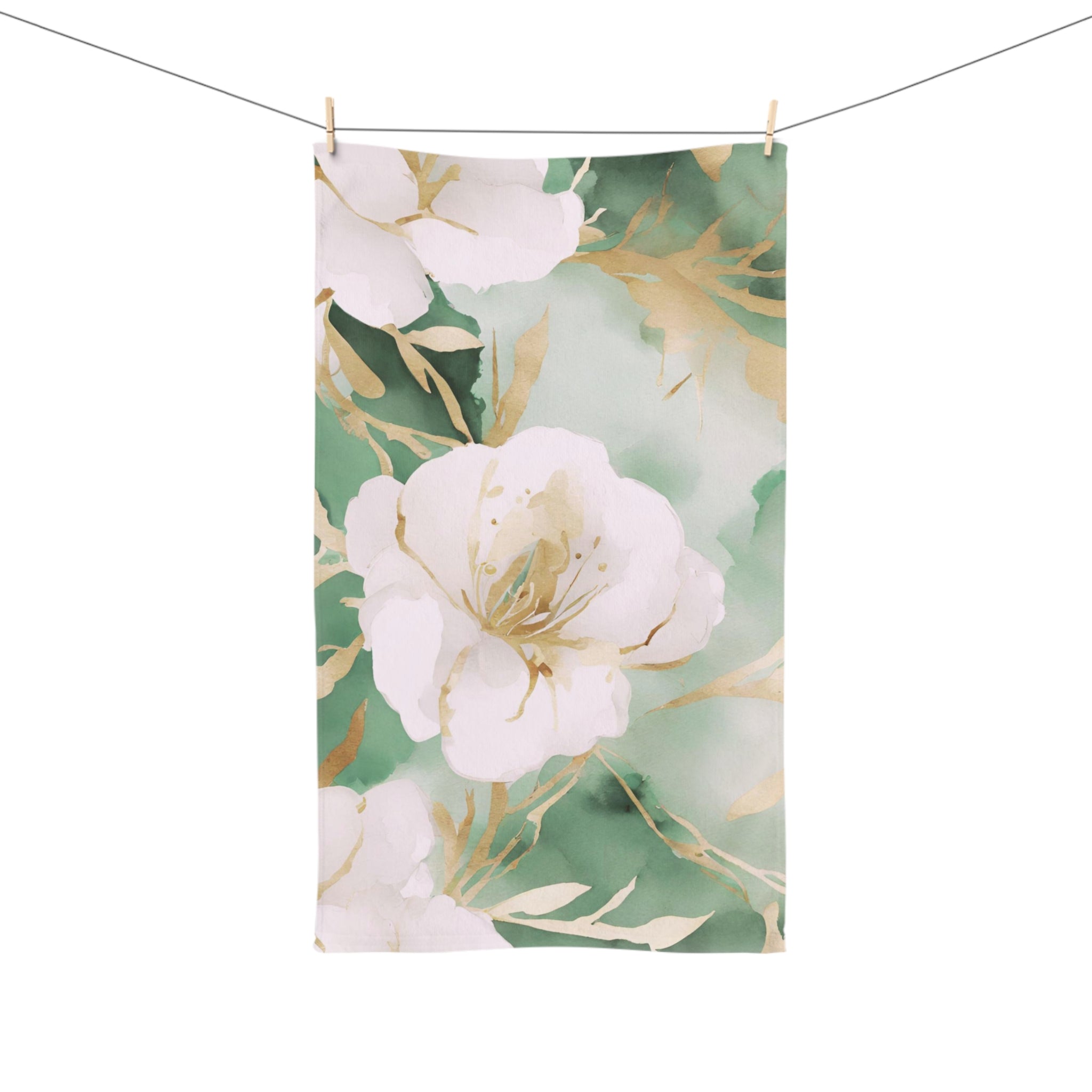 Floral Kitchen, Bath Hand Towel | Sage Green Muted Gold, Blush Pink