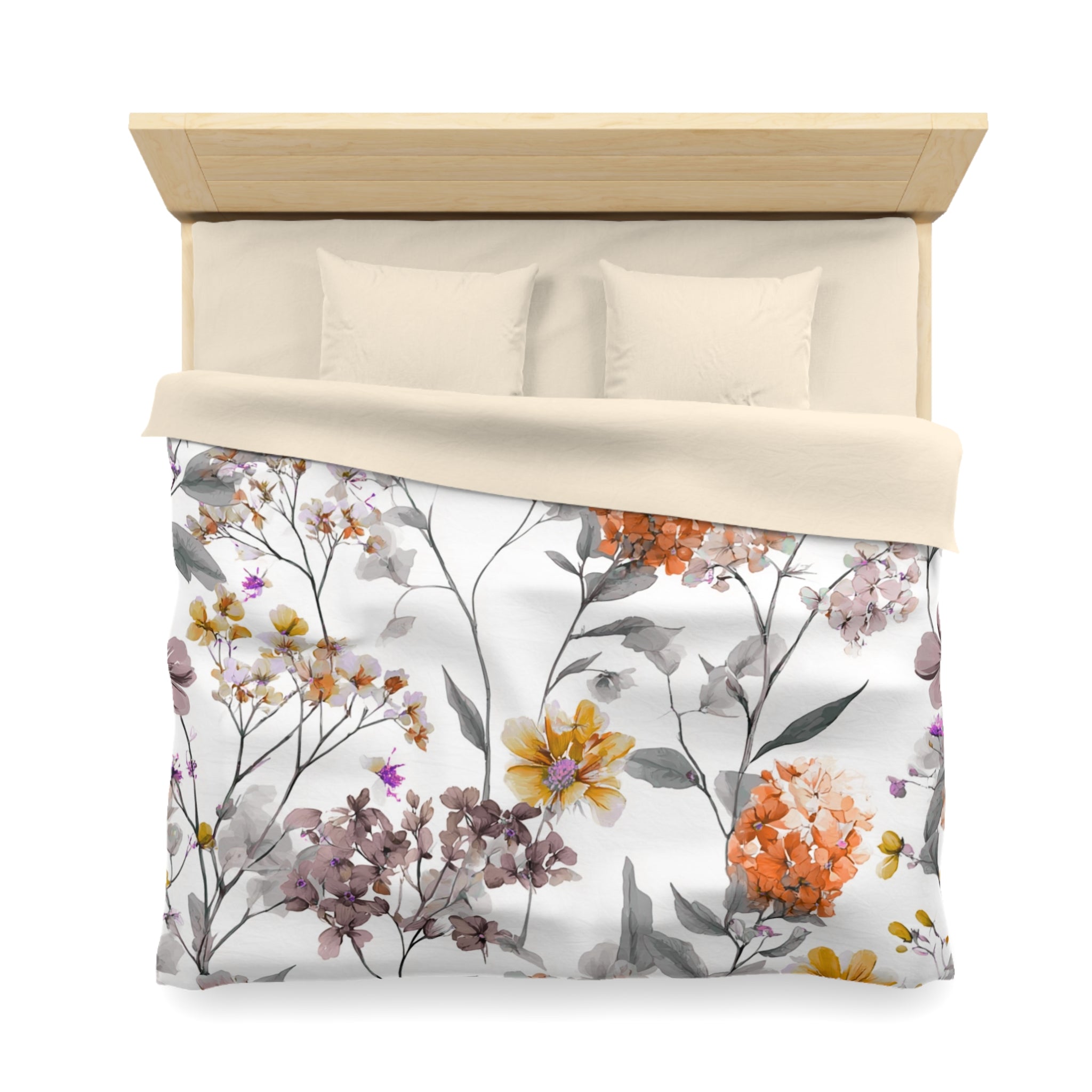 Floral Modern Duvet, Pillow Cover | White Orange Bedroom Decor