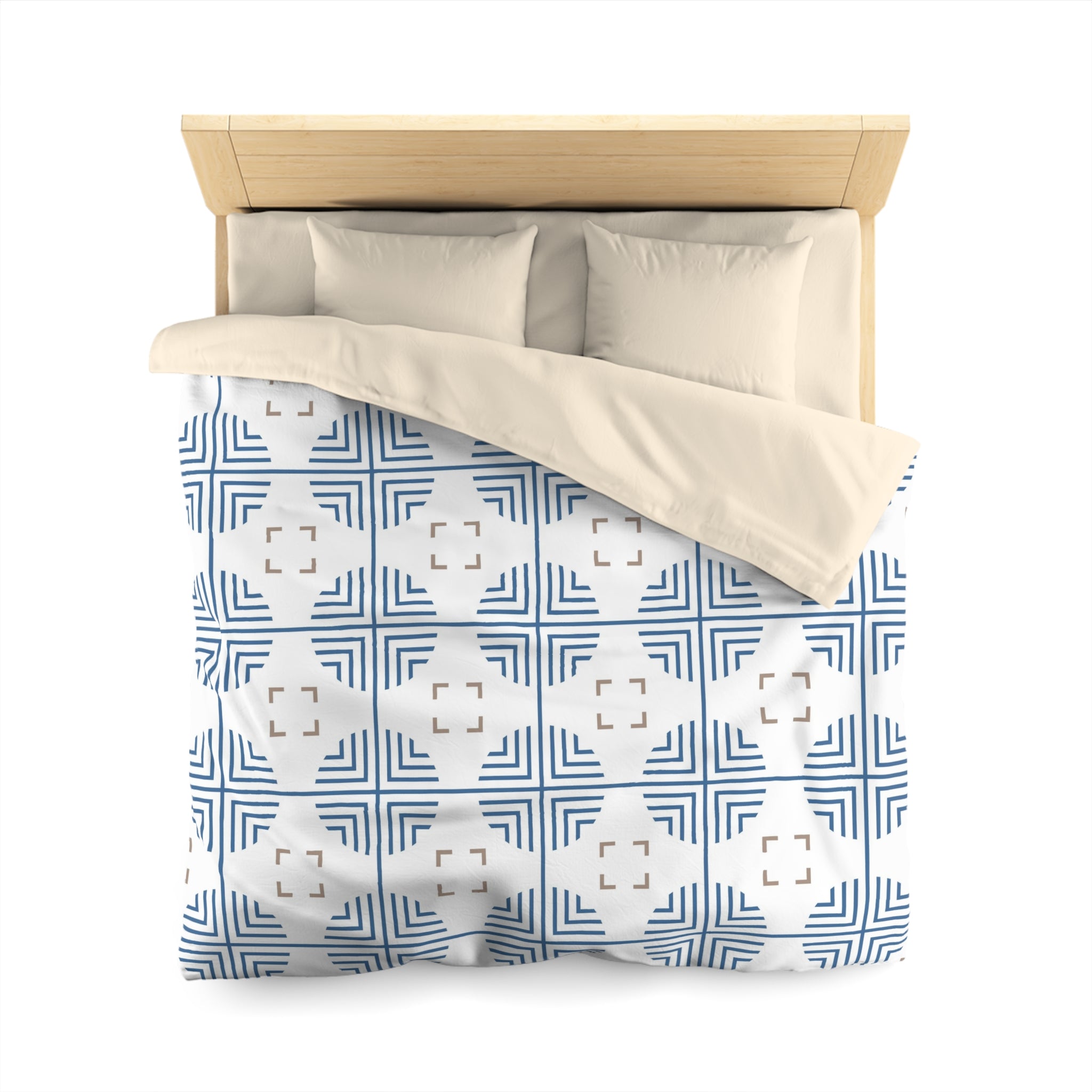 Retro Duvet Cover | Art Deco Blue, White, Beige