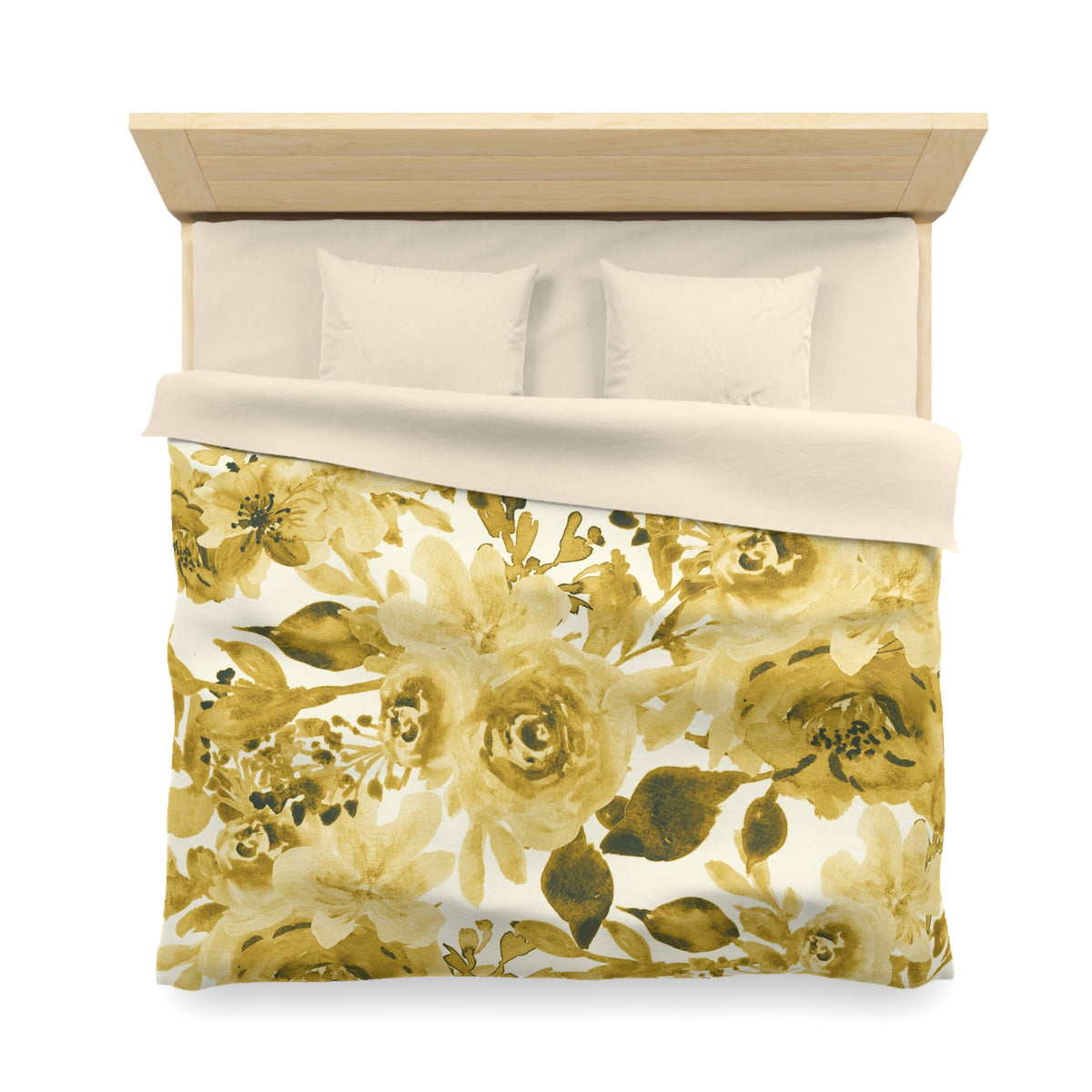 Golden Peony Duvet Cover | Mustard Ochre Watercolor Floral Bedding
