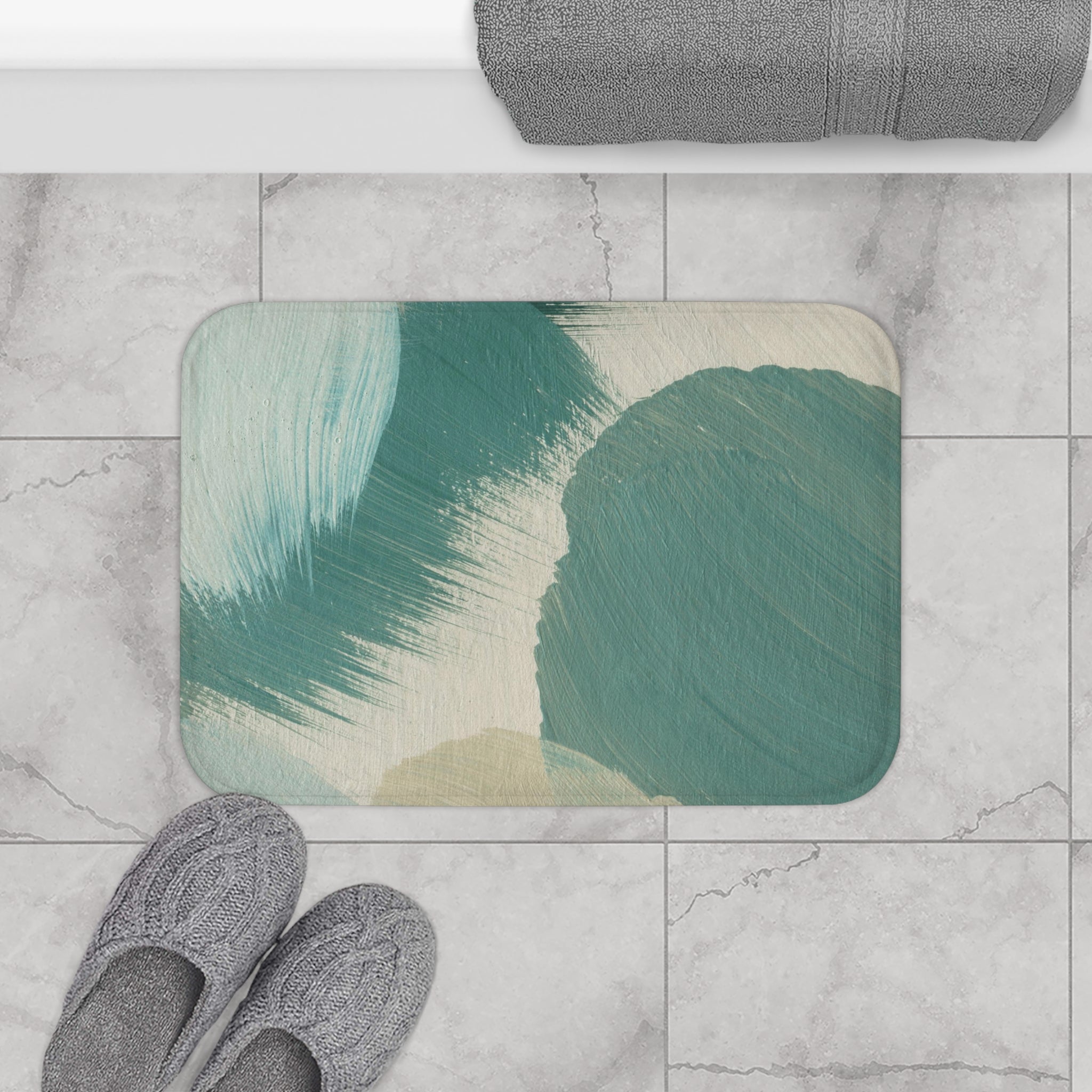 Abstract Bath Mat, Kitchen Mat | Sage Green, Beige Mat