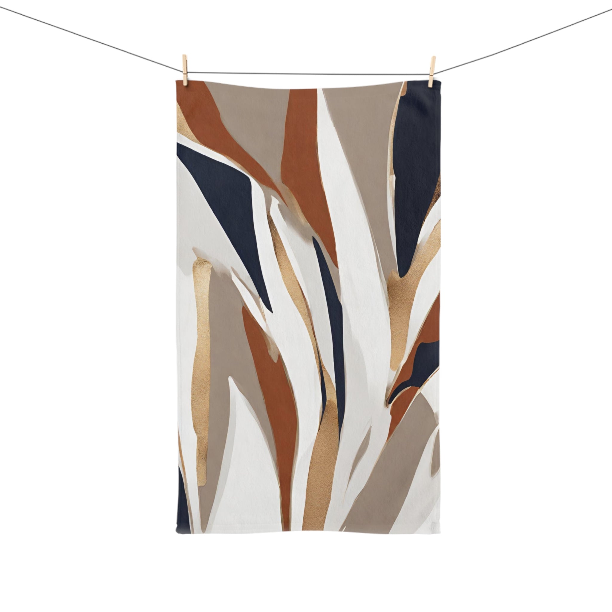 Boho Kitchen, Bath Hand Towel | Abstract Beige Rust, Navy blue White