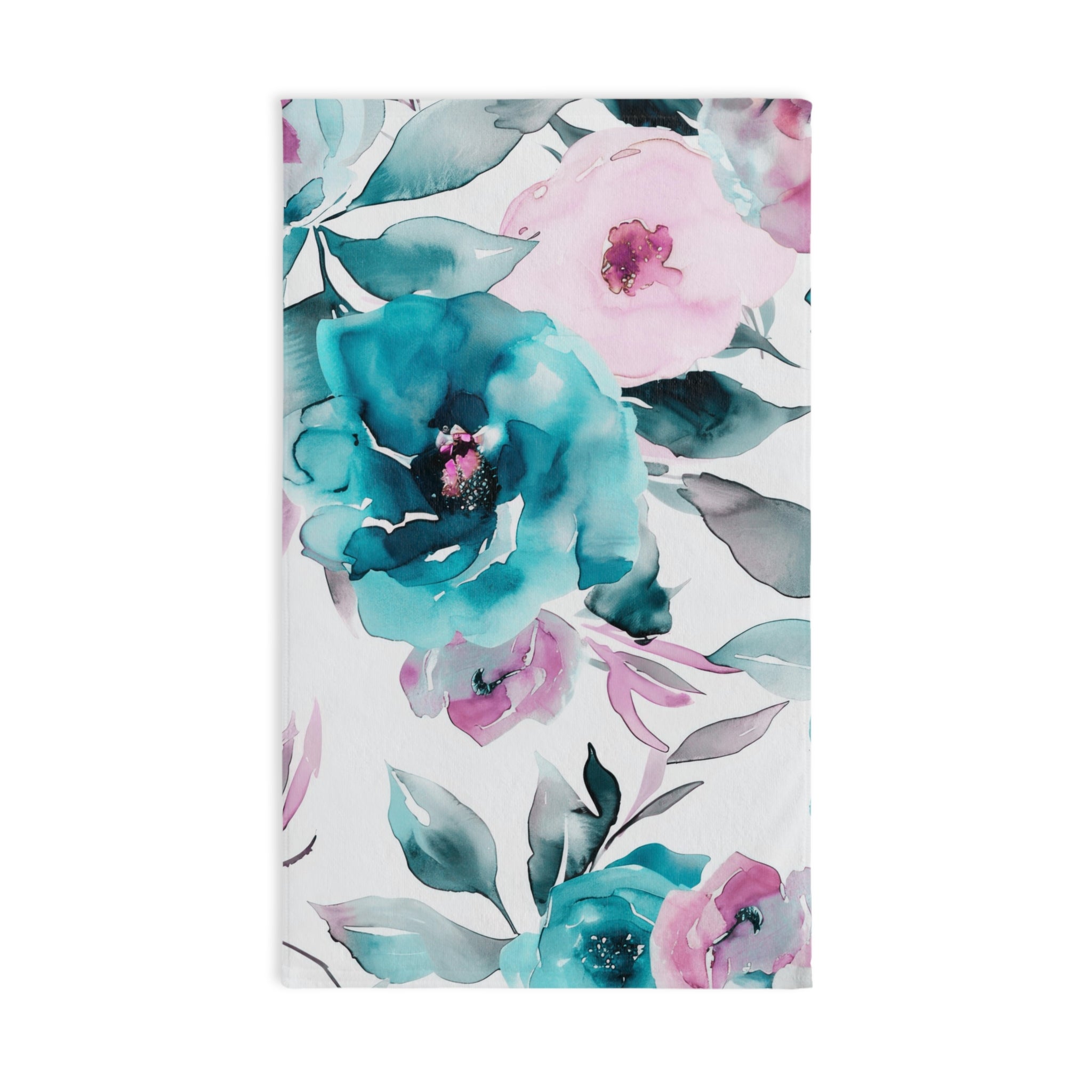 Kitchen, Bath Hand Towel |  Floral Pink, White Teal Blue Towel