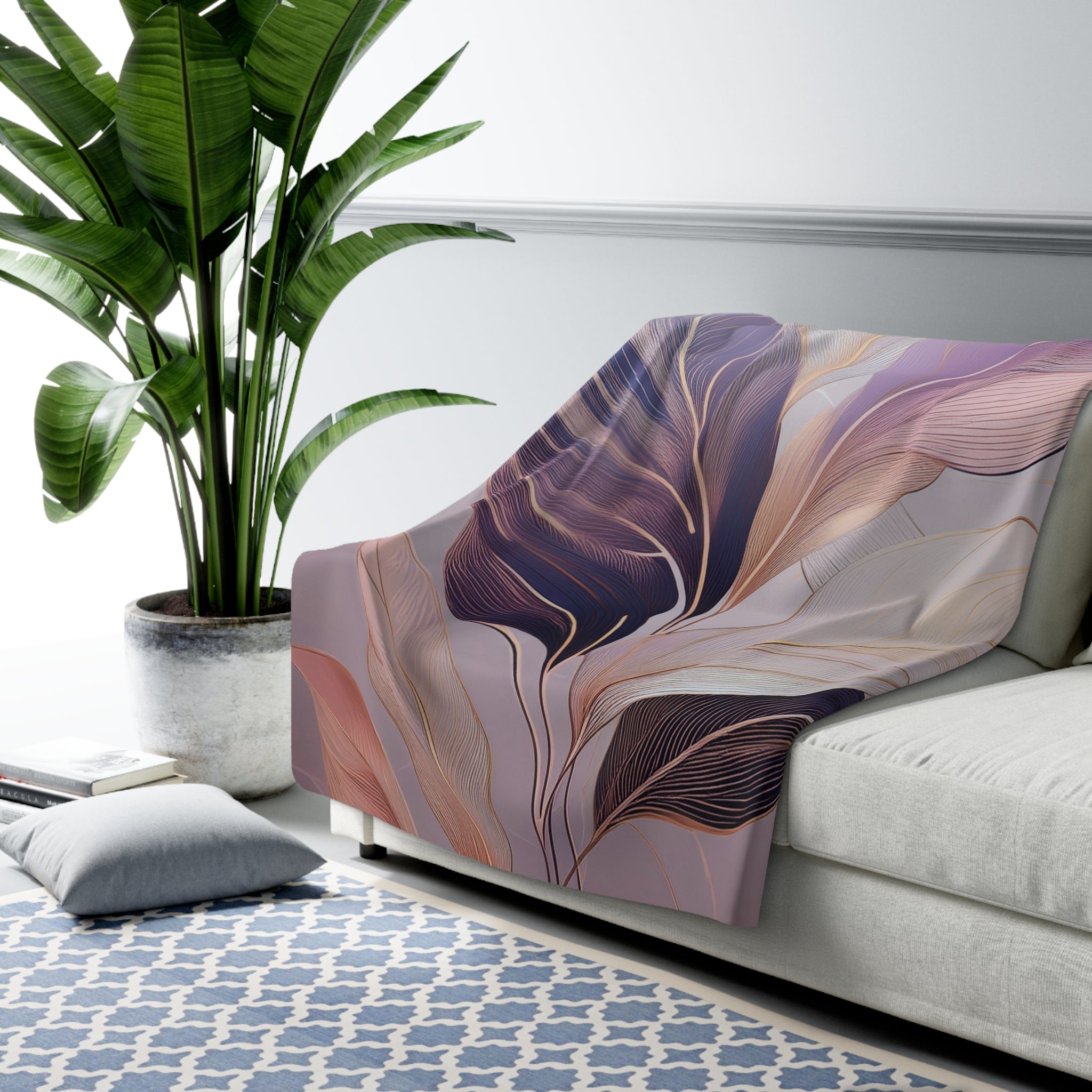 Floral Throw Blanket | Lavender Lilac Purple Leaves