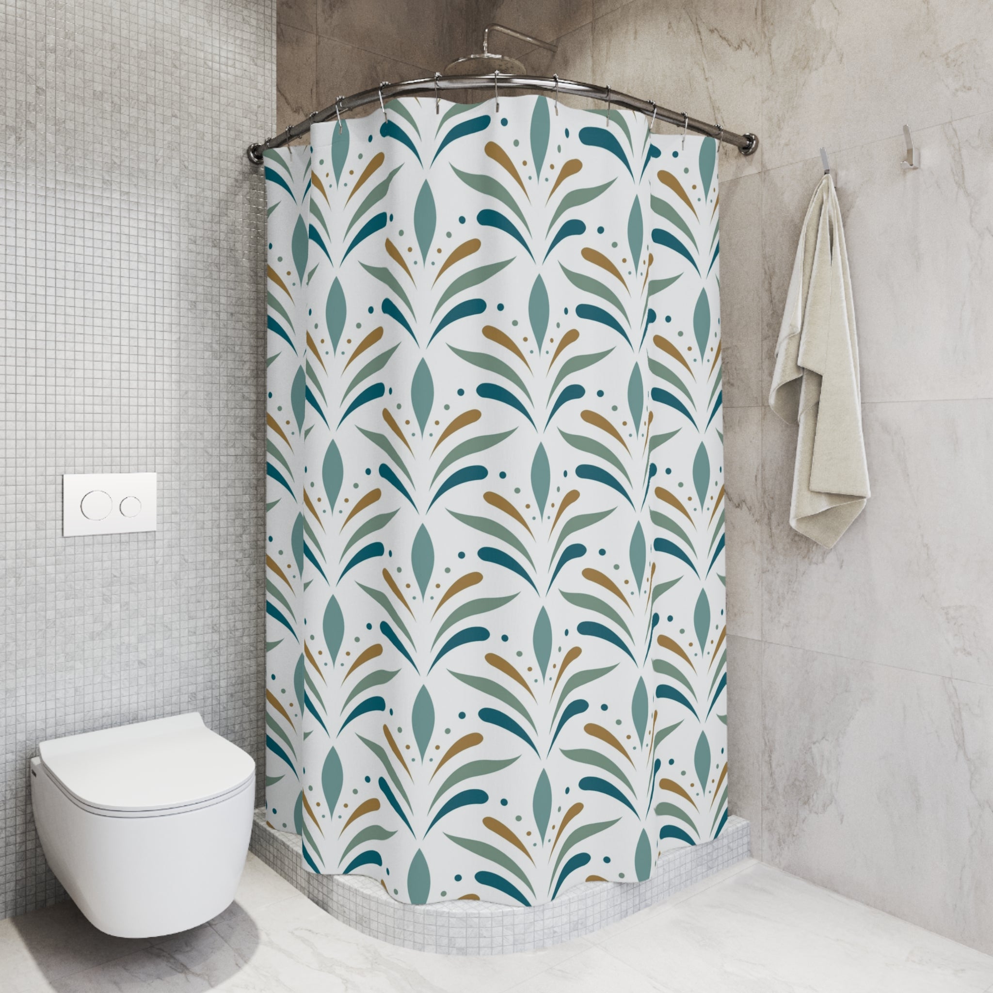 Boho Shower Curtain | Art Nouveau Green White
