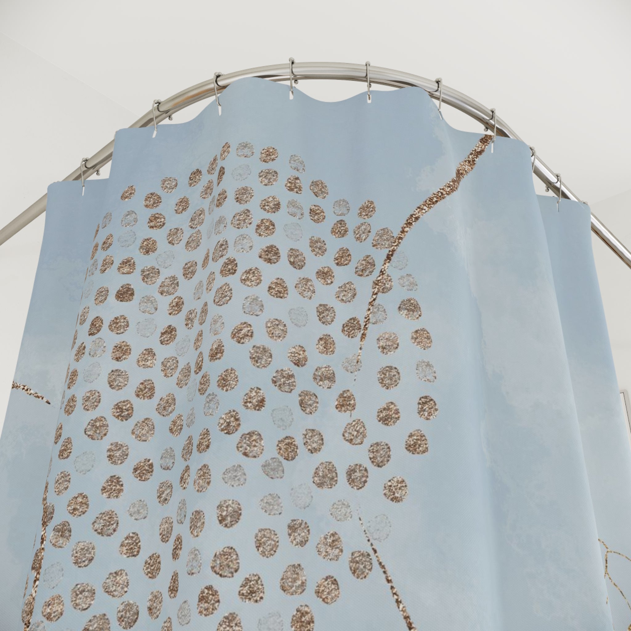 Boho Shower Curtain | Abstract Powder Pale Blue, Beige
