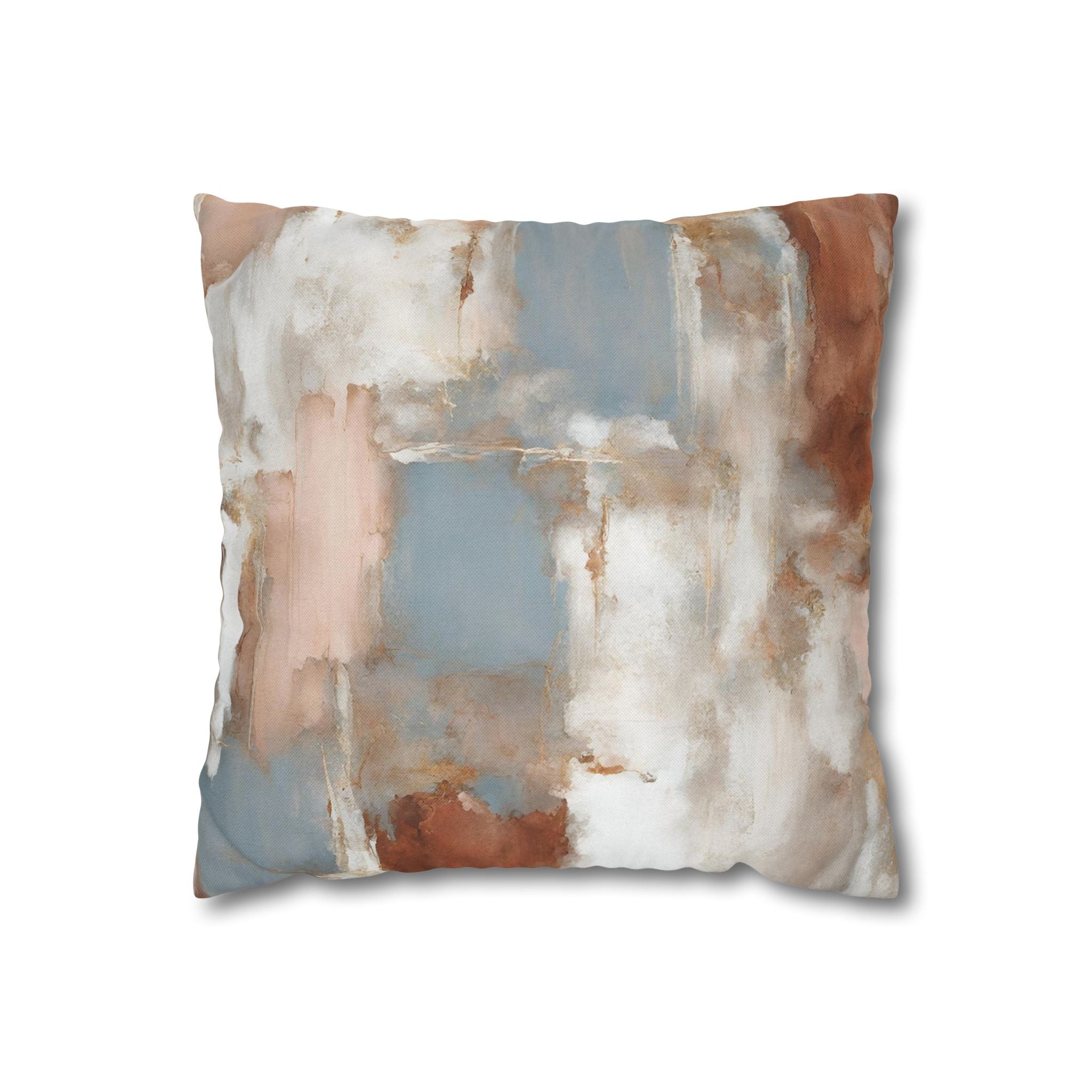 Abstract Pillow Cover | Earth Tones, Beige Rust, Blue White