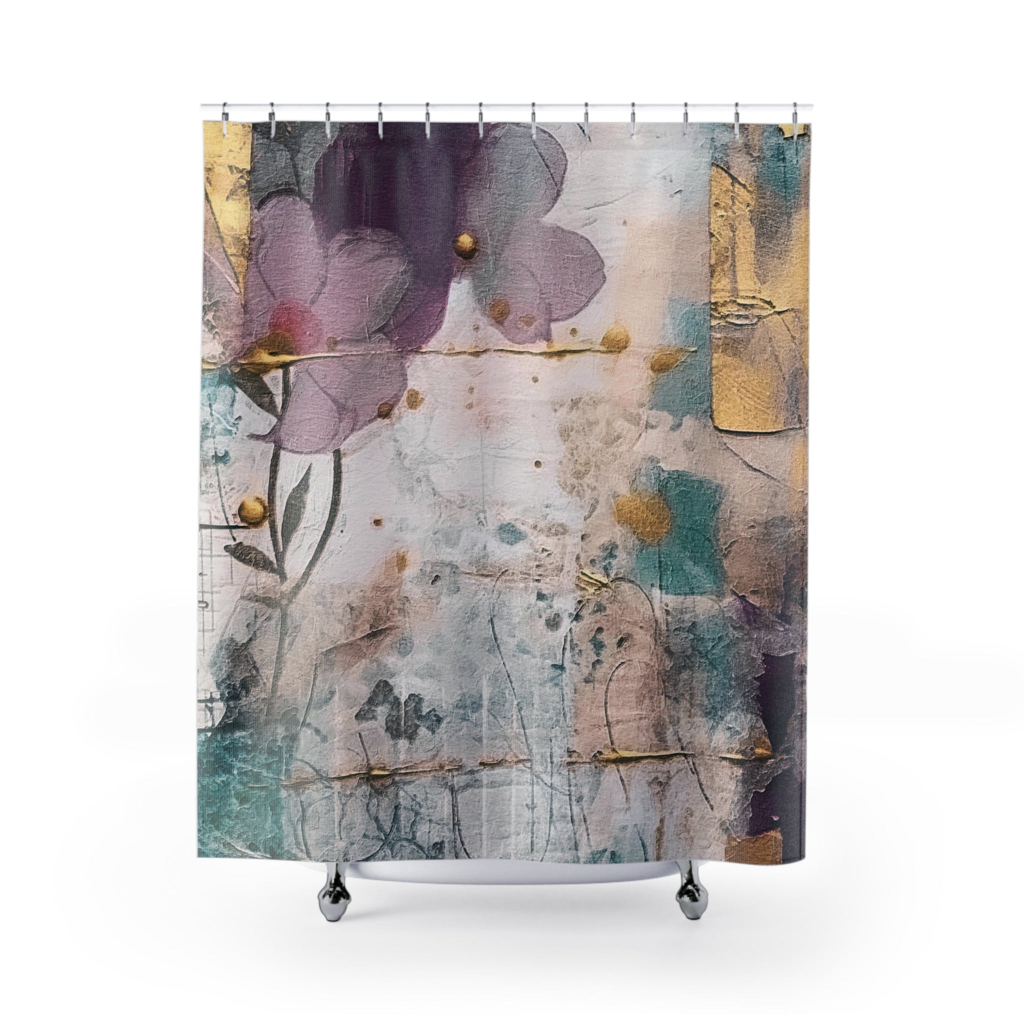 Boho Floral Shower Curtain | Rustic Purple Teal