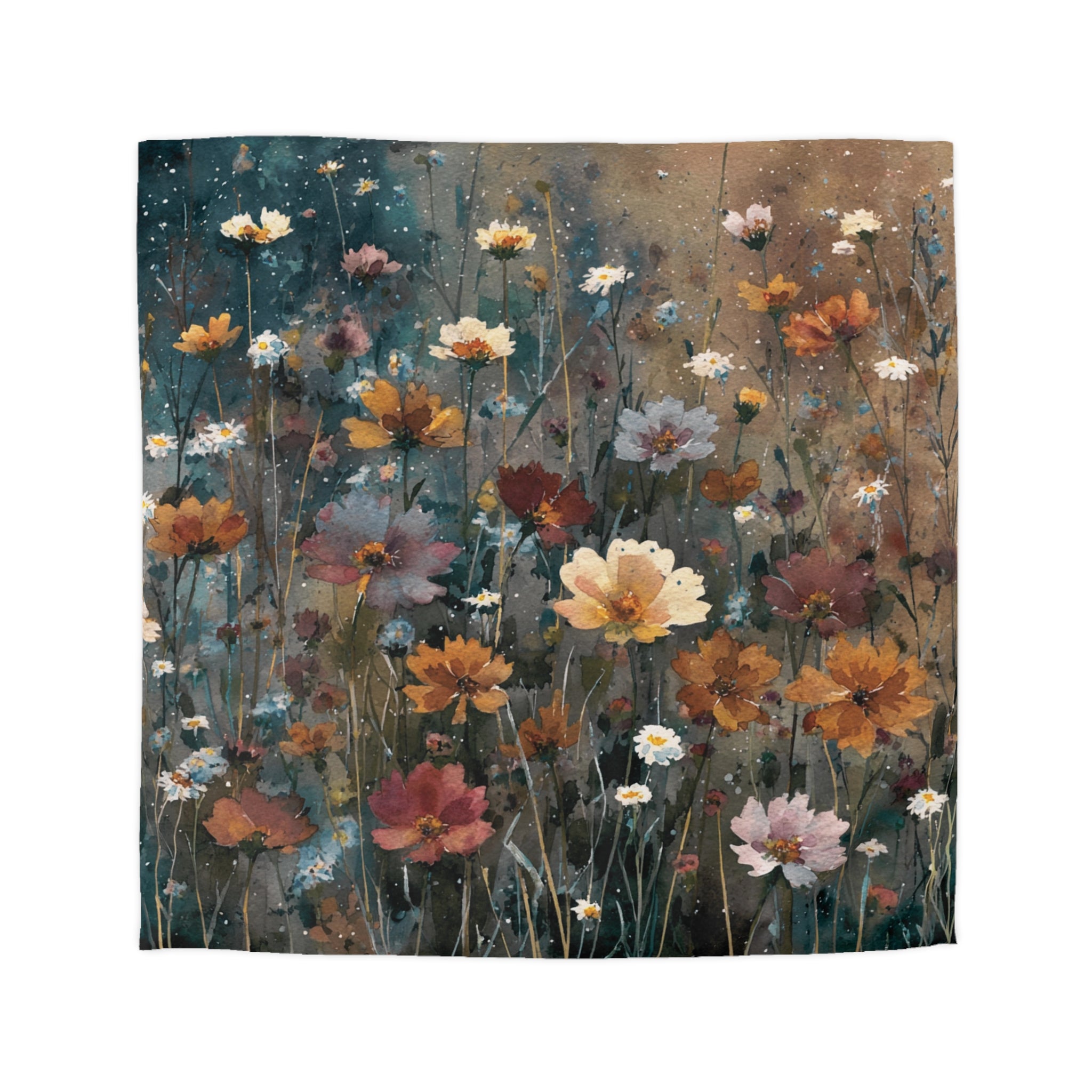 Floral Duvet, Pillow Cover | Teal Orange Bedroom Decor