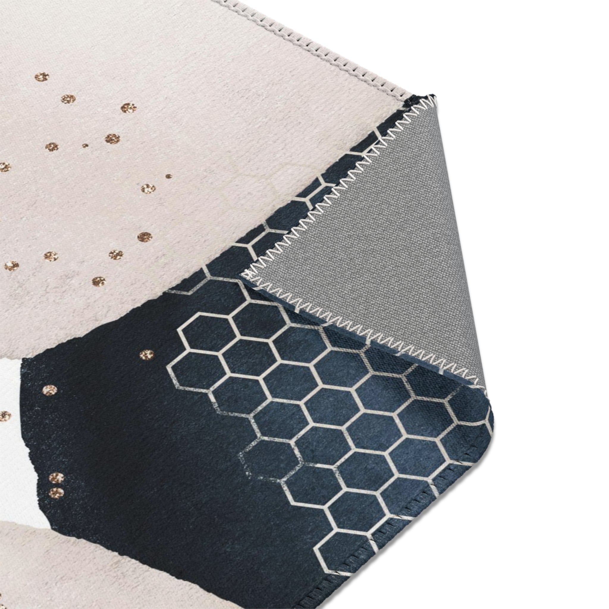 Abstract Boho Area Rug | Navy Blue, Blush Ivory, Beige Bee Hive