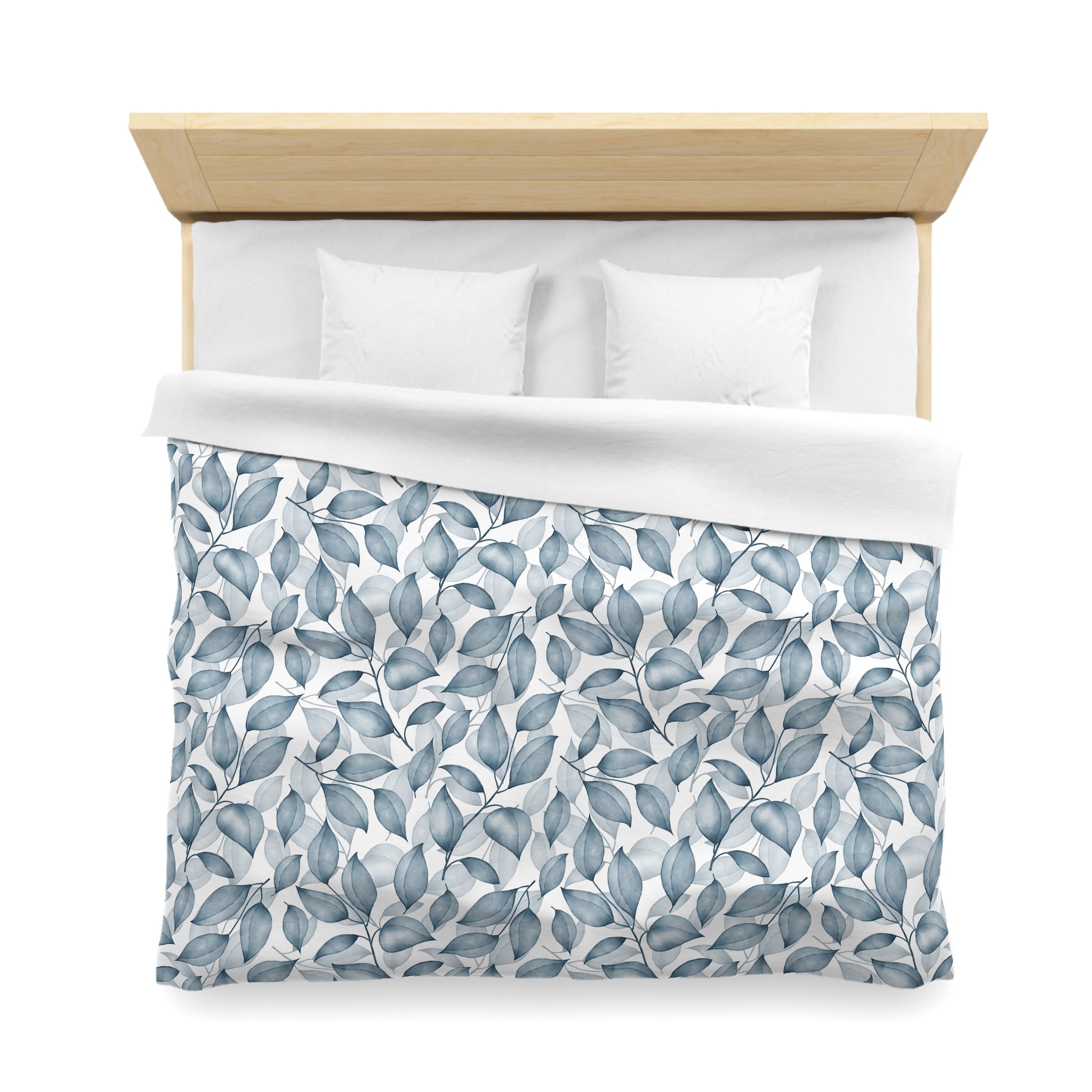 Floral Cotton Duvet, Pillow Cover | Blue White Leaves Bedroom Decor