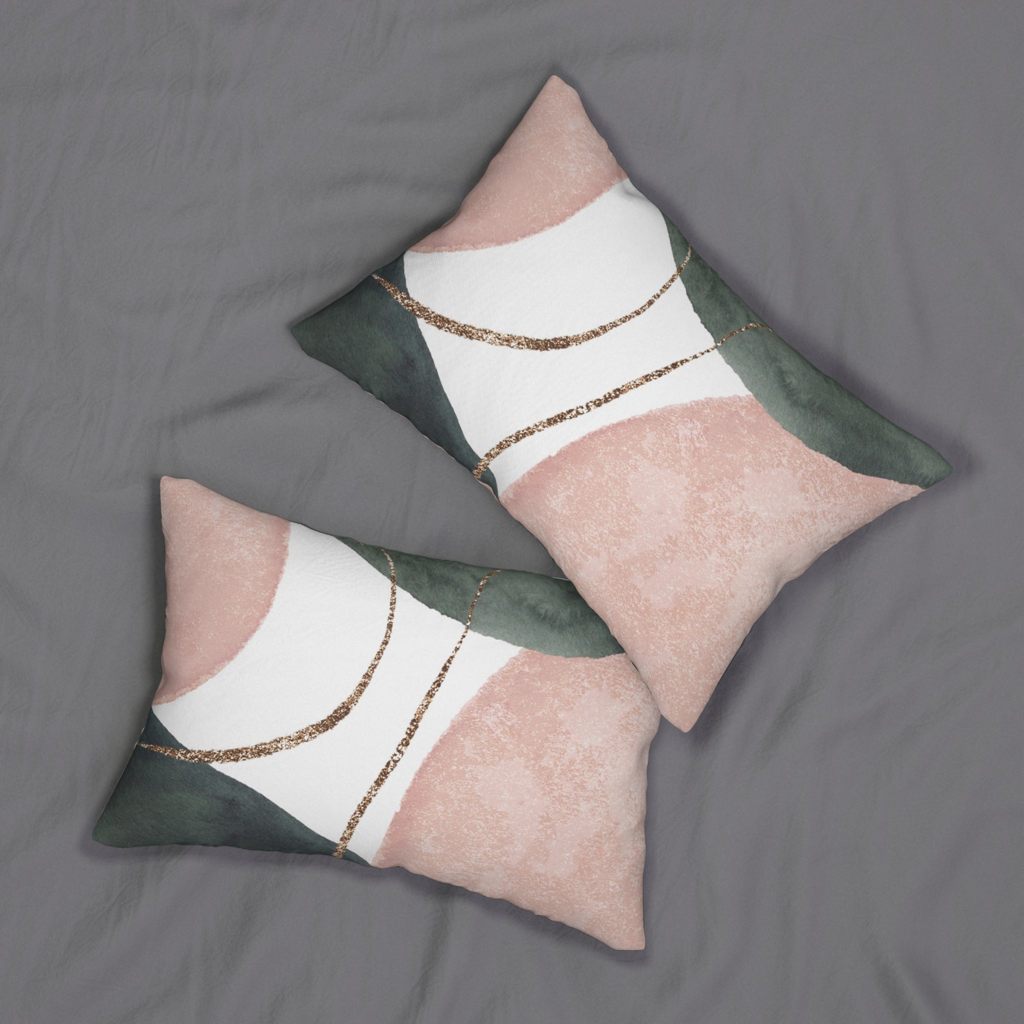 Abstract Lumbar Pillow | Blush Pink, White Sage Green