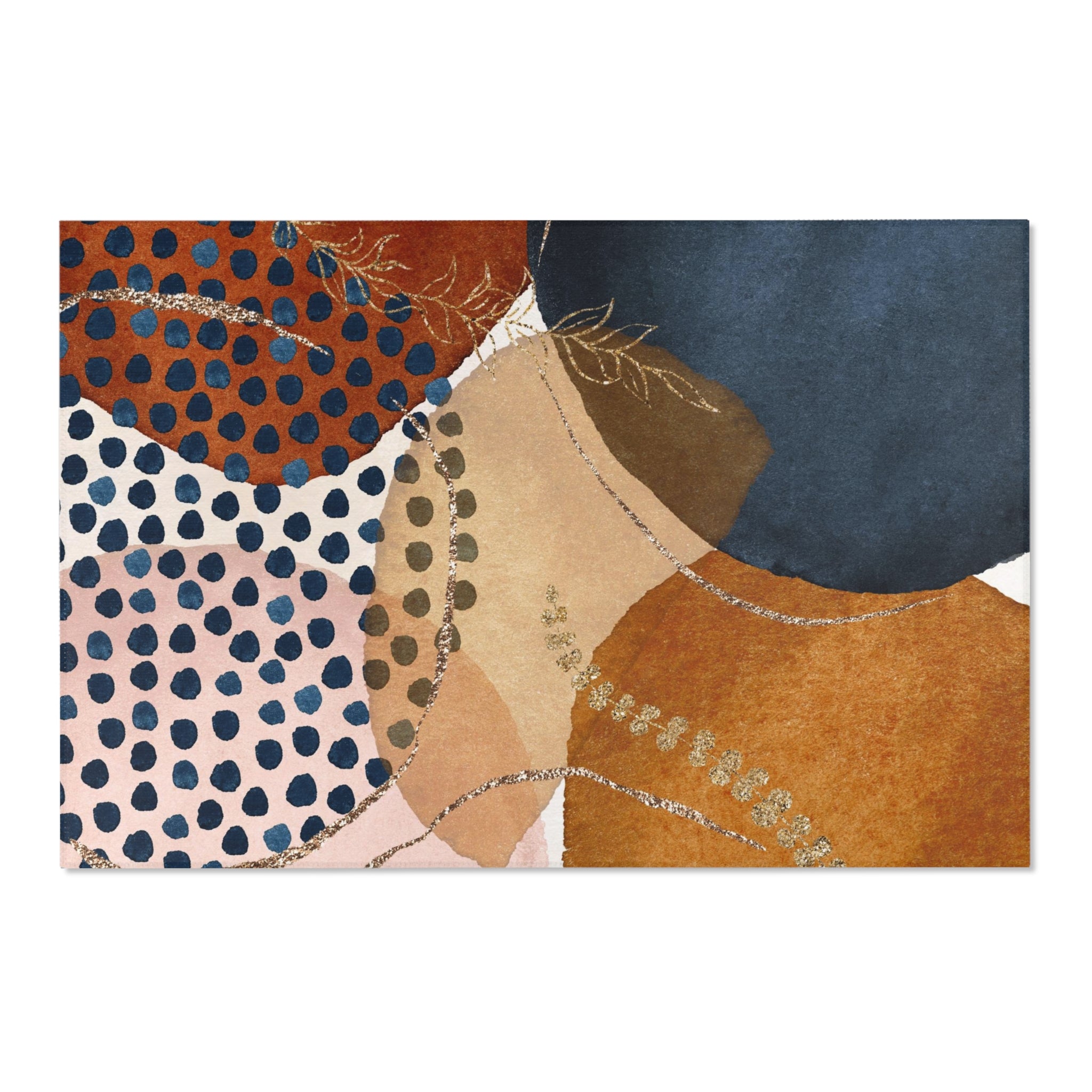 Abstract Floral Area Rug | Rust Burnt Orange, Navy Blue