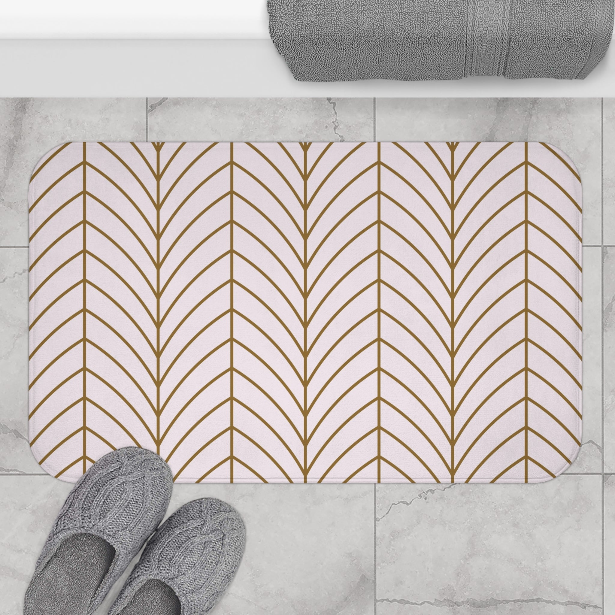 Art Deco Kitchen, Bath Mat | Blush Pink, Beige