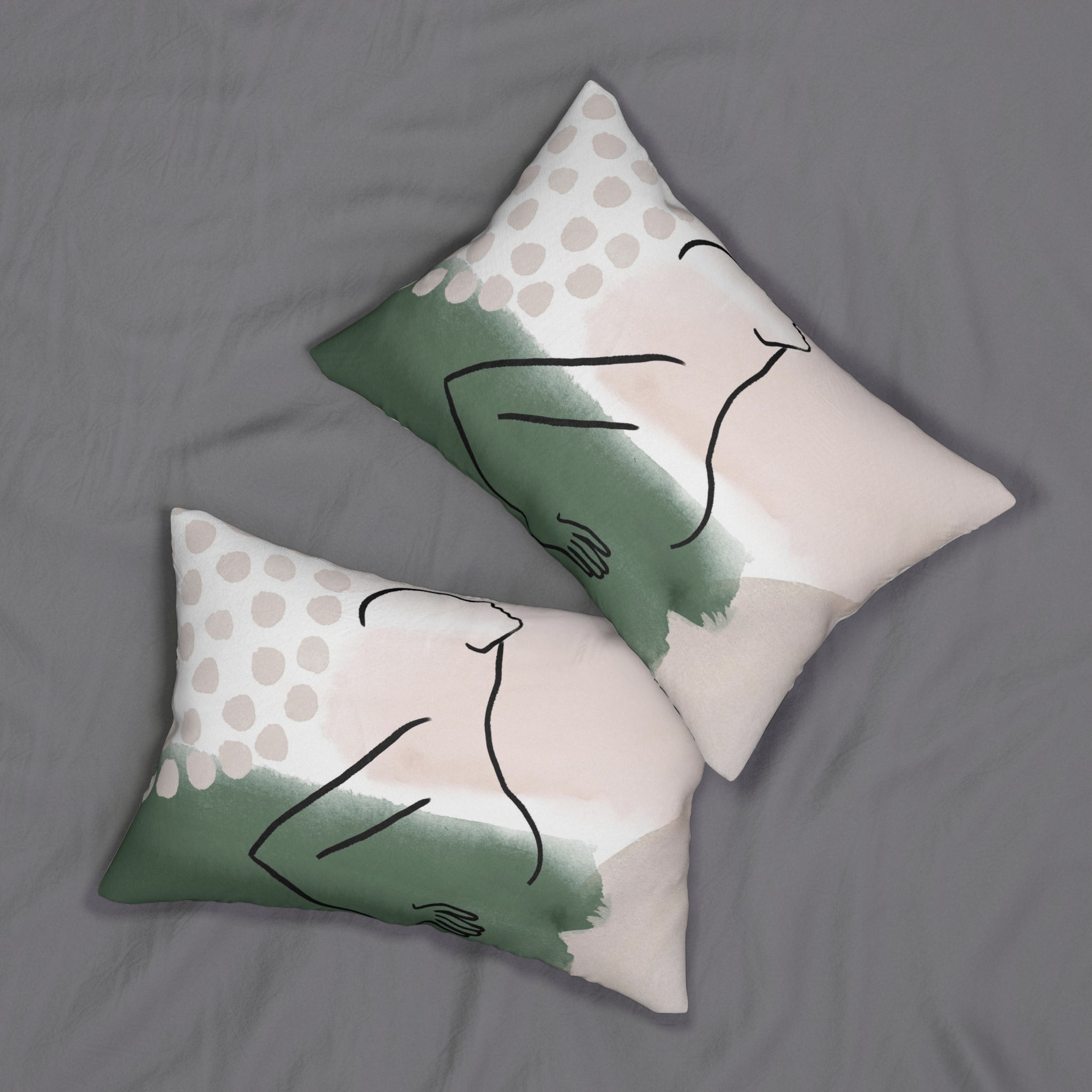 Abstract Lumbar Pillow | Sage Green, Blush Pink Beige, Female Art