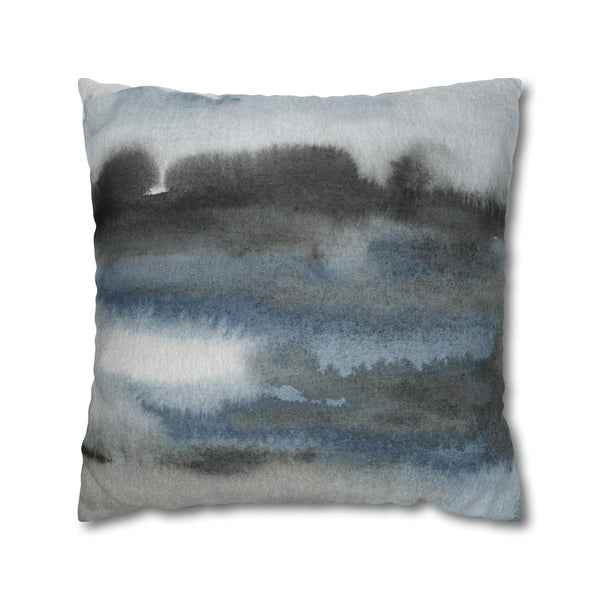 Abstract Pillow Cover | Navy Indigo Blue, Gray Black Ombre, Landscape