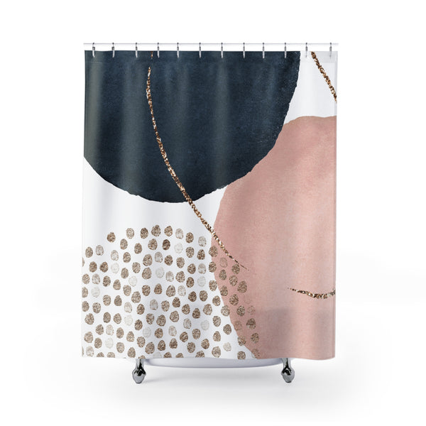 Abstract Shower Curtain | Blush Pink, White, Navy Blue