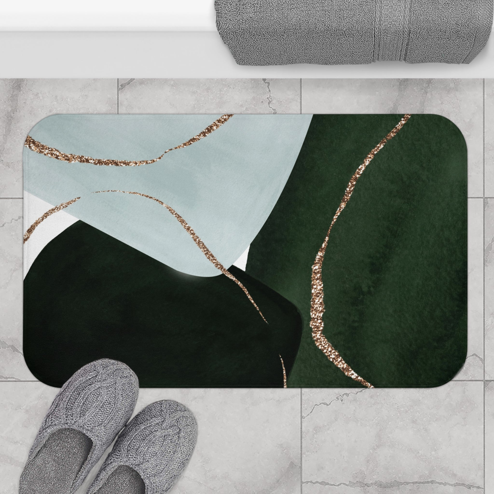 Abstract, Kitchen, Bath Mat | Dark Green, Light Blue