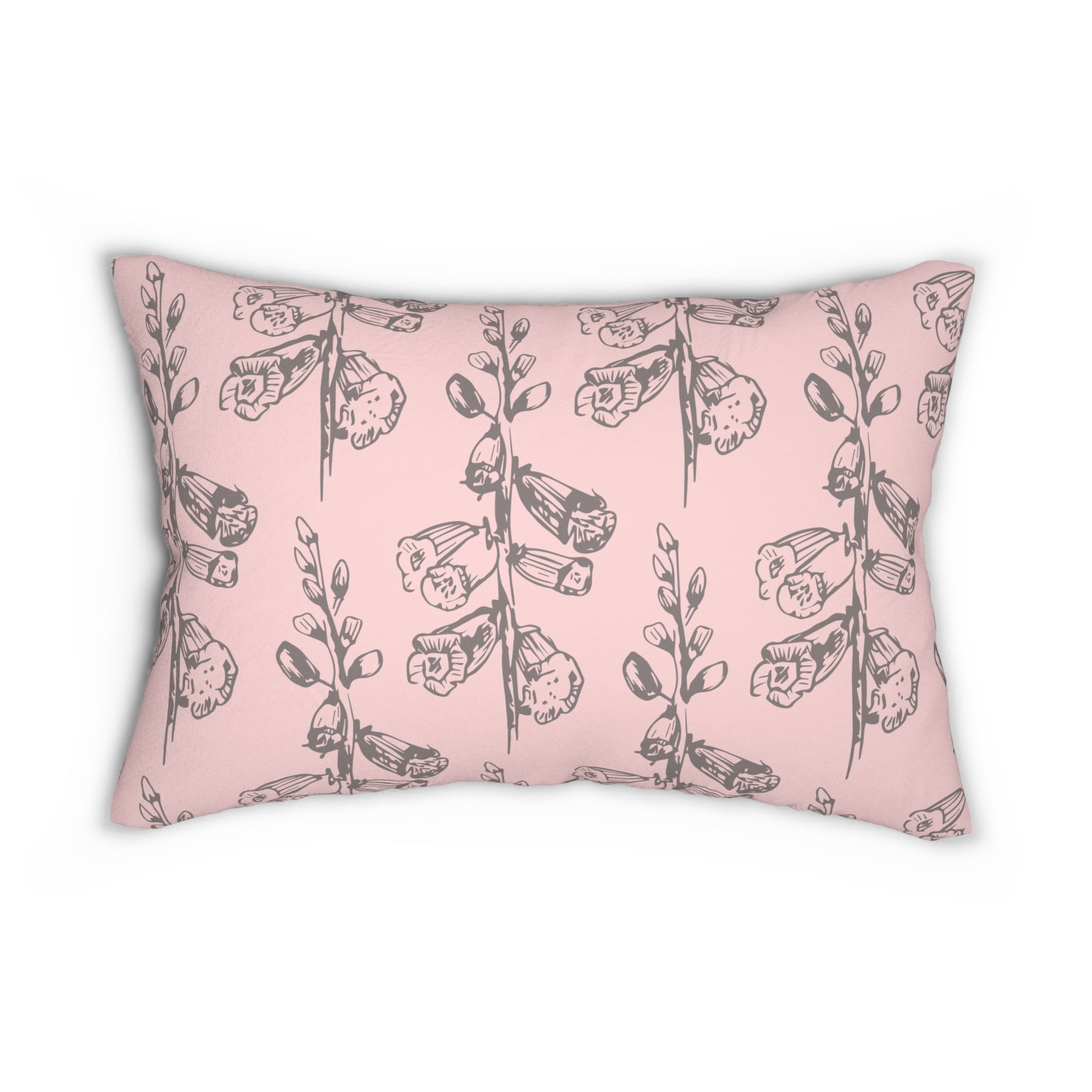 Floral Lumbar Pillow | Dusty Pink, Grey Foxgloves