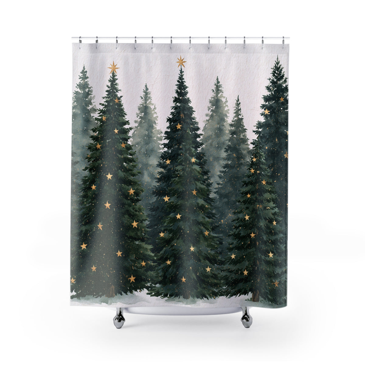 Starry Evergreen Christmas Tree Shower Curtain, Bath Curtain 71x74