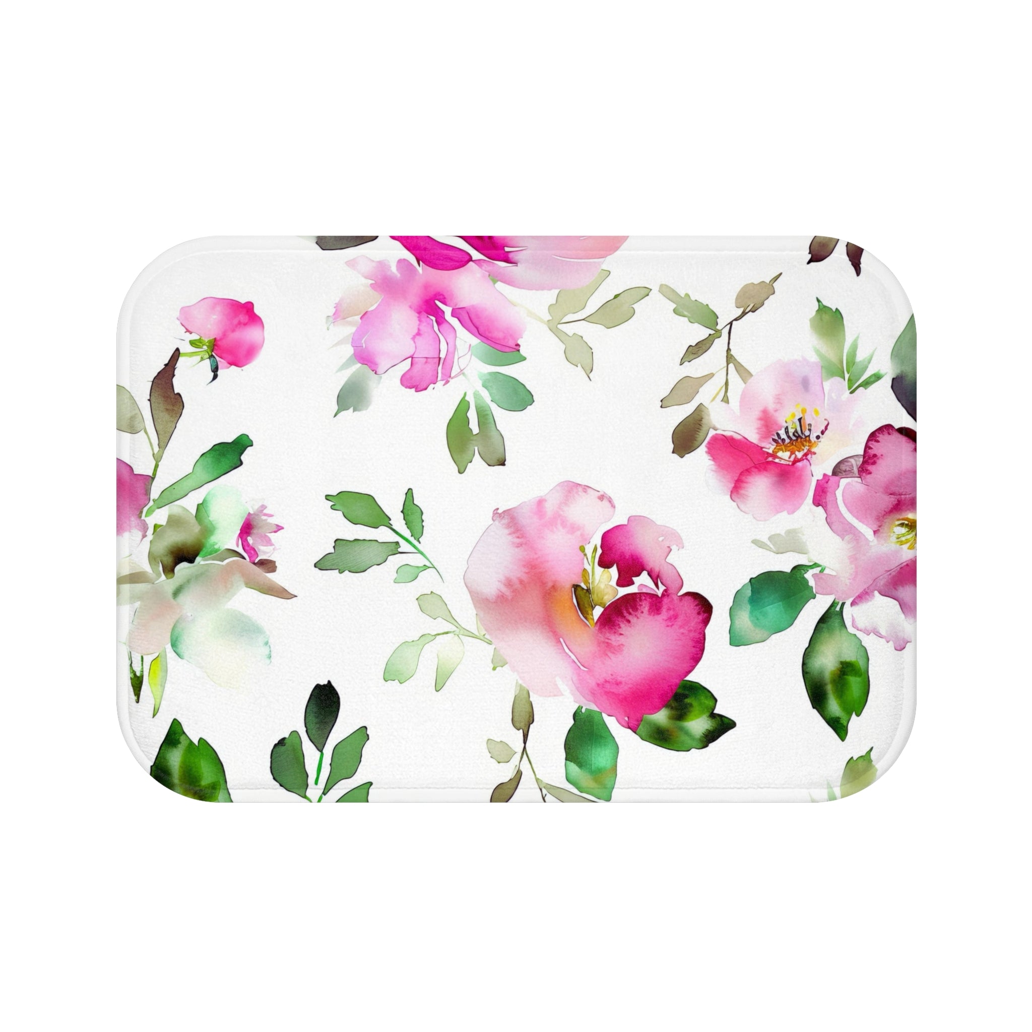 Boho Kitchen, Bath Mat | Floral Pink, White Green Floor Mat