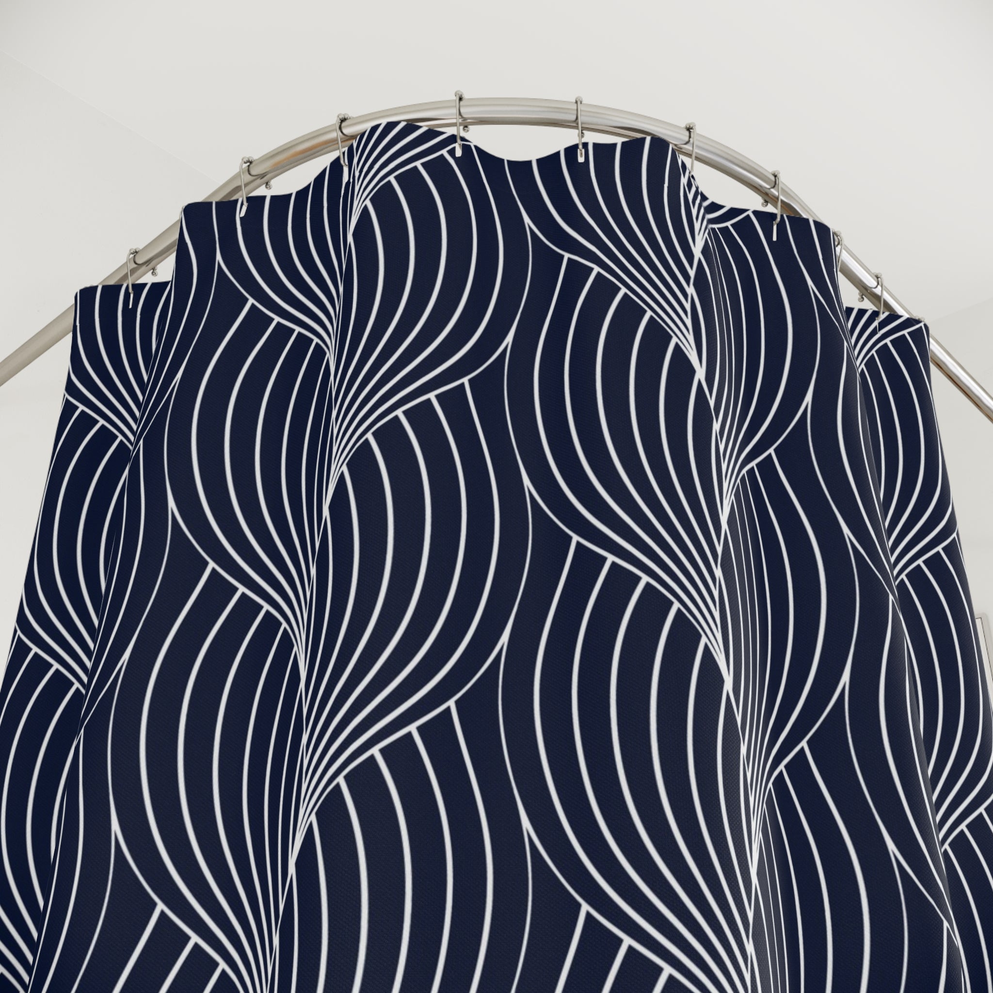 Art Deco Shower Curtain | Navy Blue, White Bathroom Decor