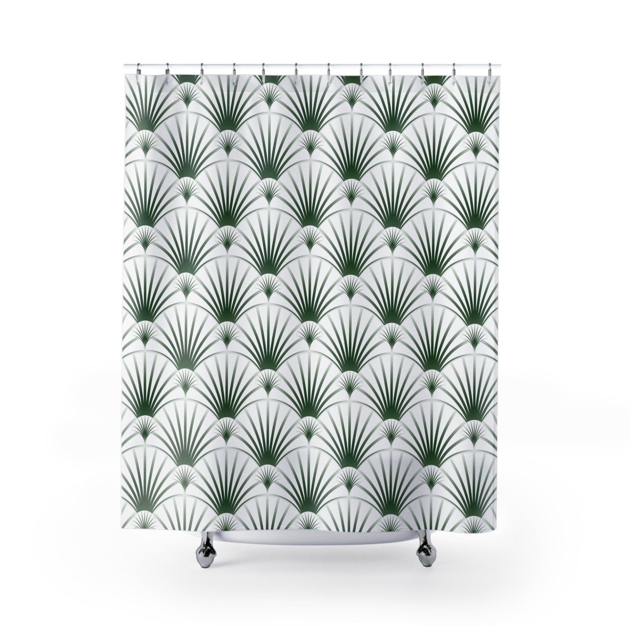 Boho Art Deco Shower Curtain | Green White Art Nouveau