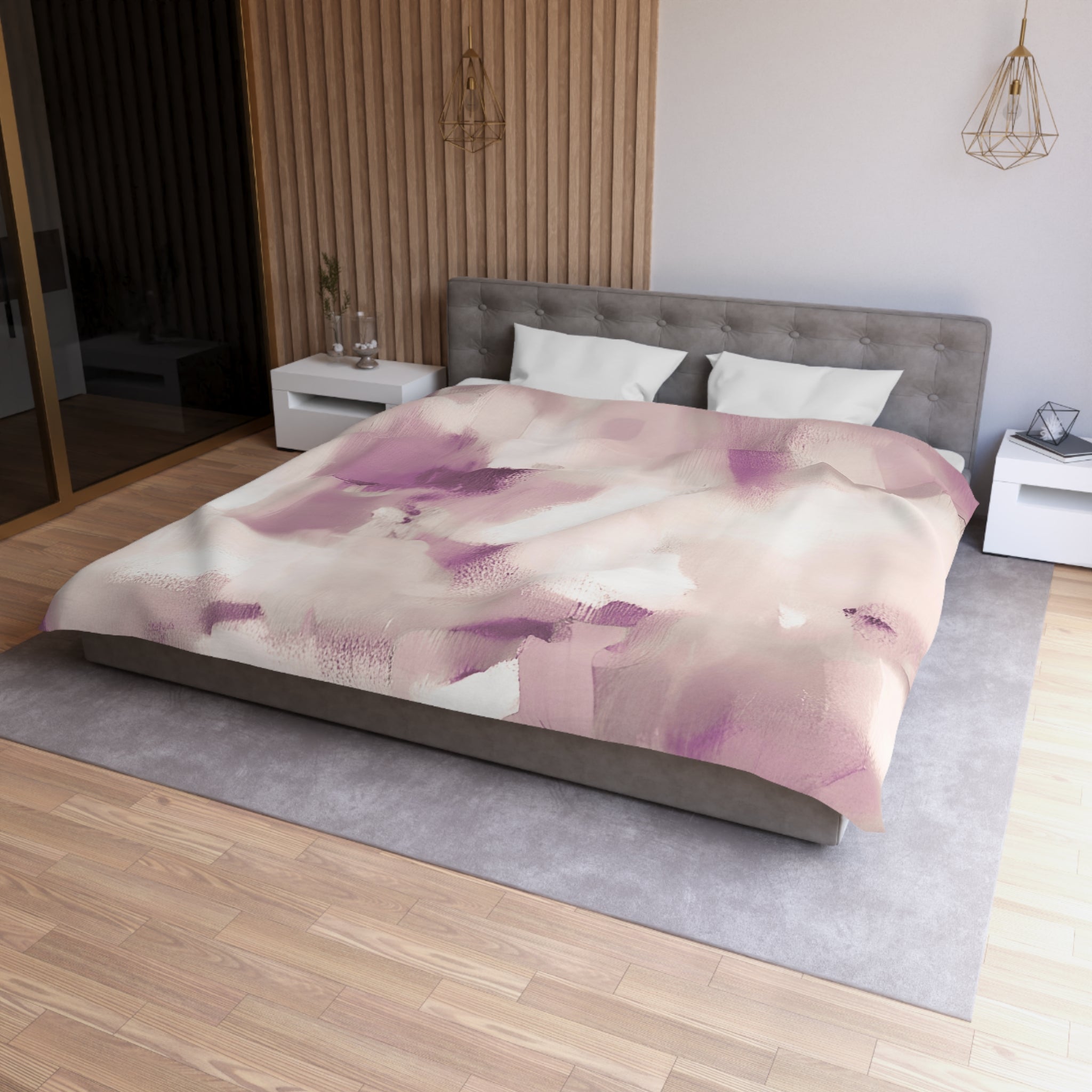 Abstract Duvet, Pillow Cover | White Beige Mauve Bedroom Decor