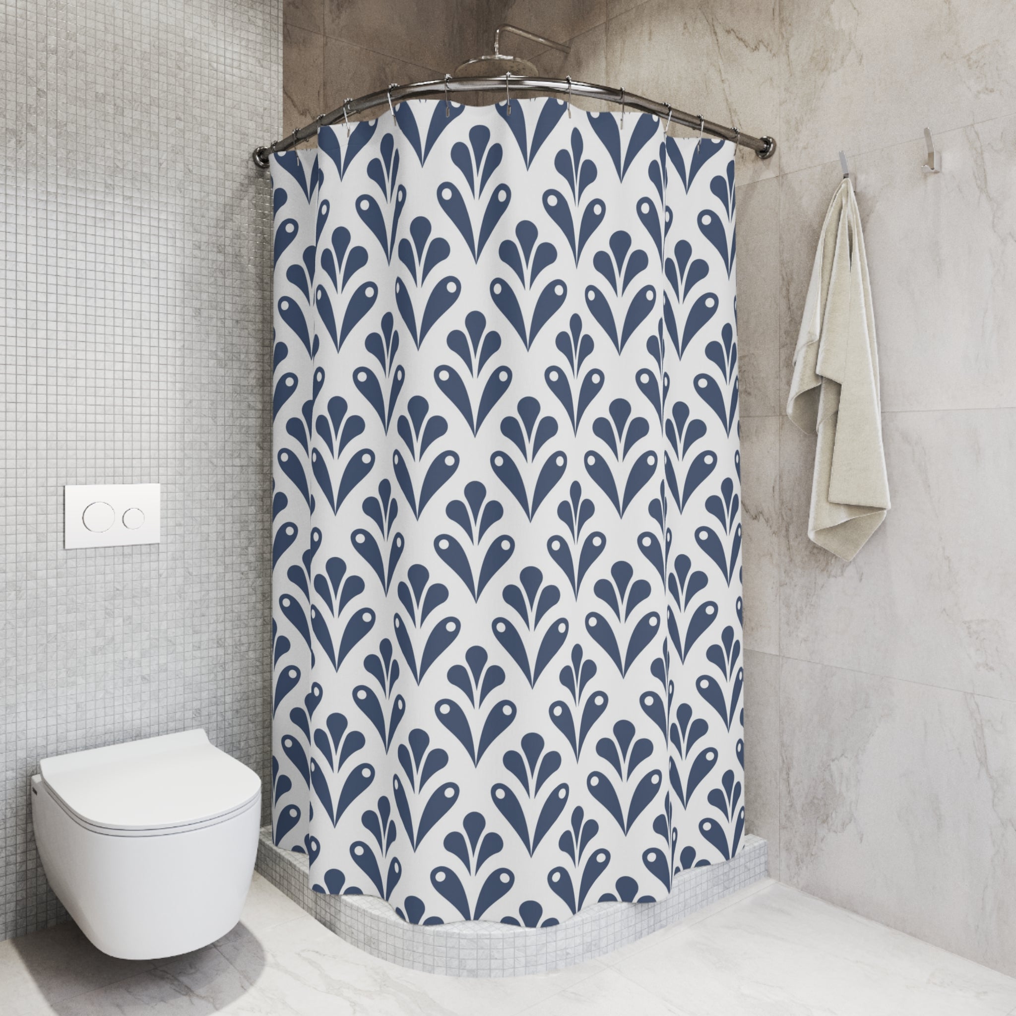Art Deco Shower Curtain | Blue White Floral Bathroom Decor