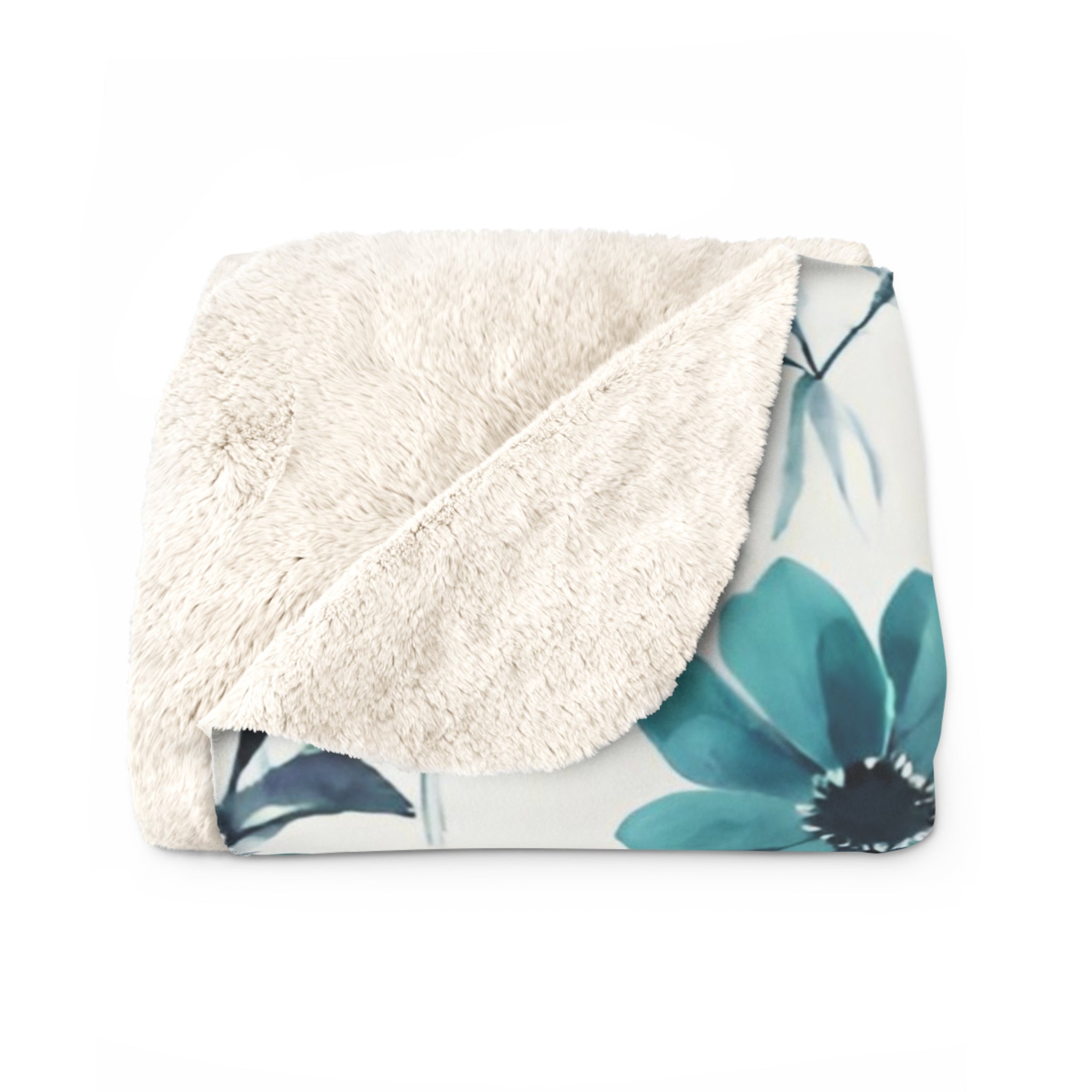 Floral Comfy Blanket | Teal Green, Blue Wildflowers